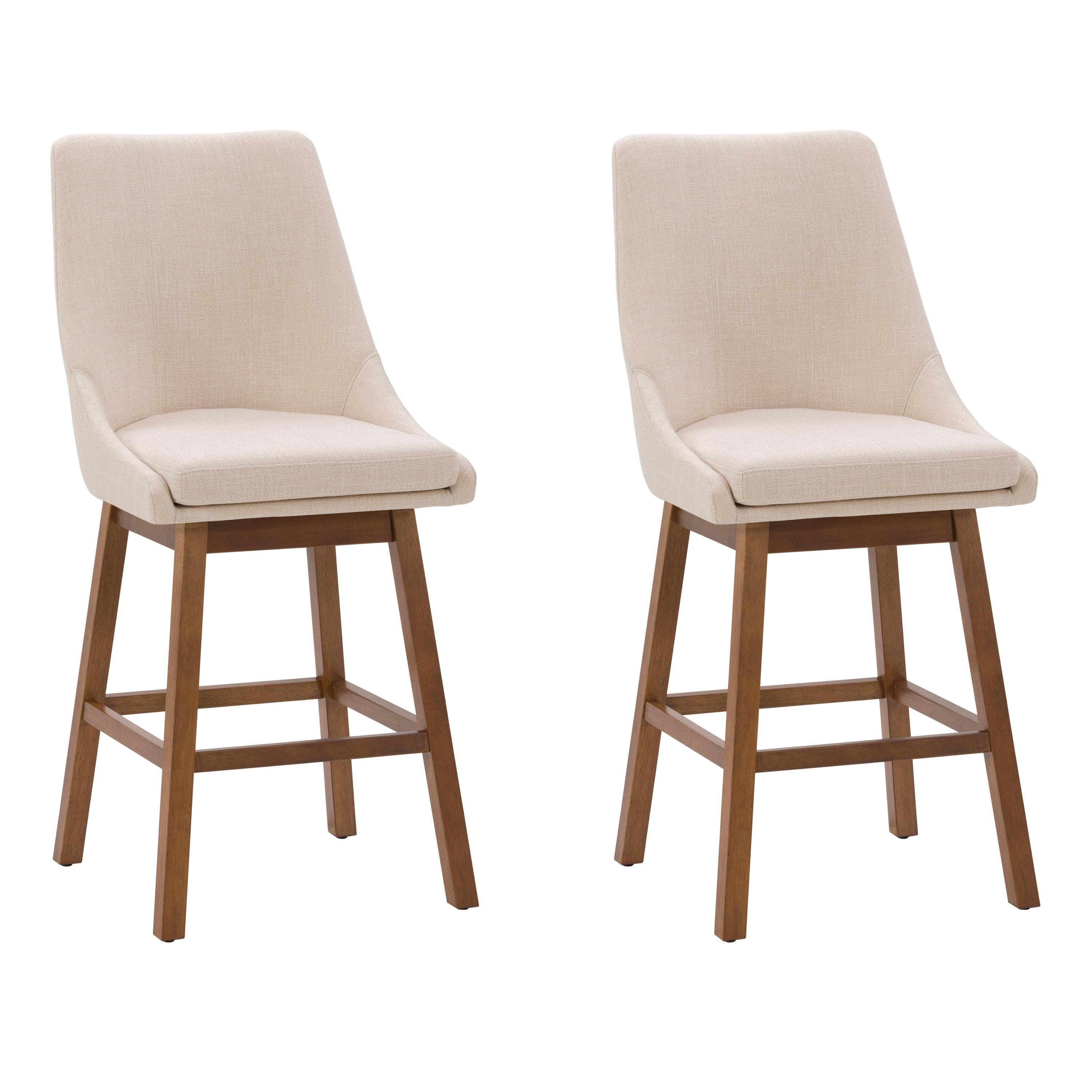 Set of 2 Boston Formed Back Fabric Barstools Beige - CorLiving: Counter Height, Upholstered, Rubberwood Legs