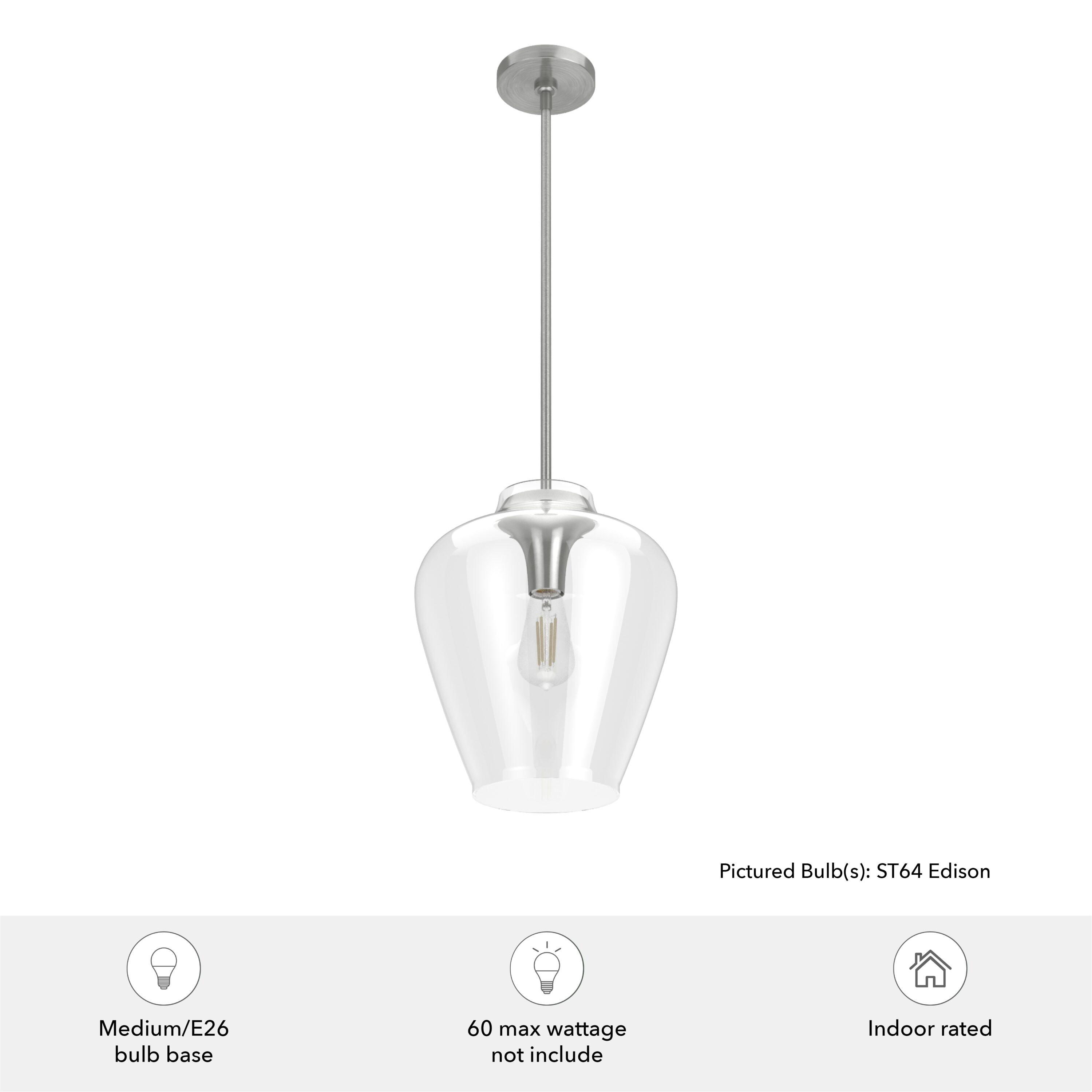 Hunter Fan 1-Light Vidria Pendant Brushed Nickel: Modern Glass Ceiling Fixture, UL Listed, Adjustable Height