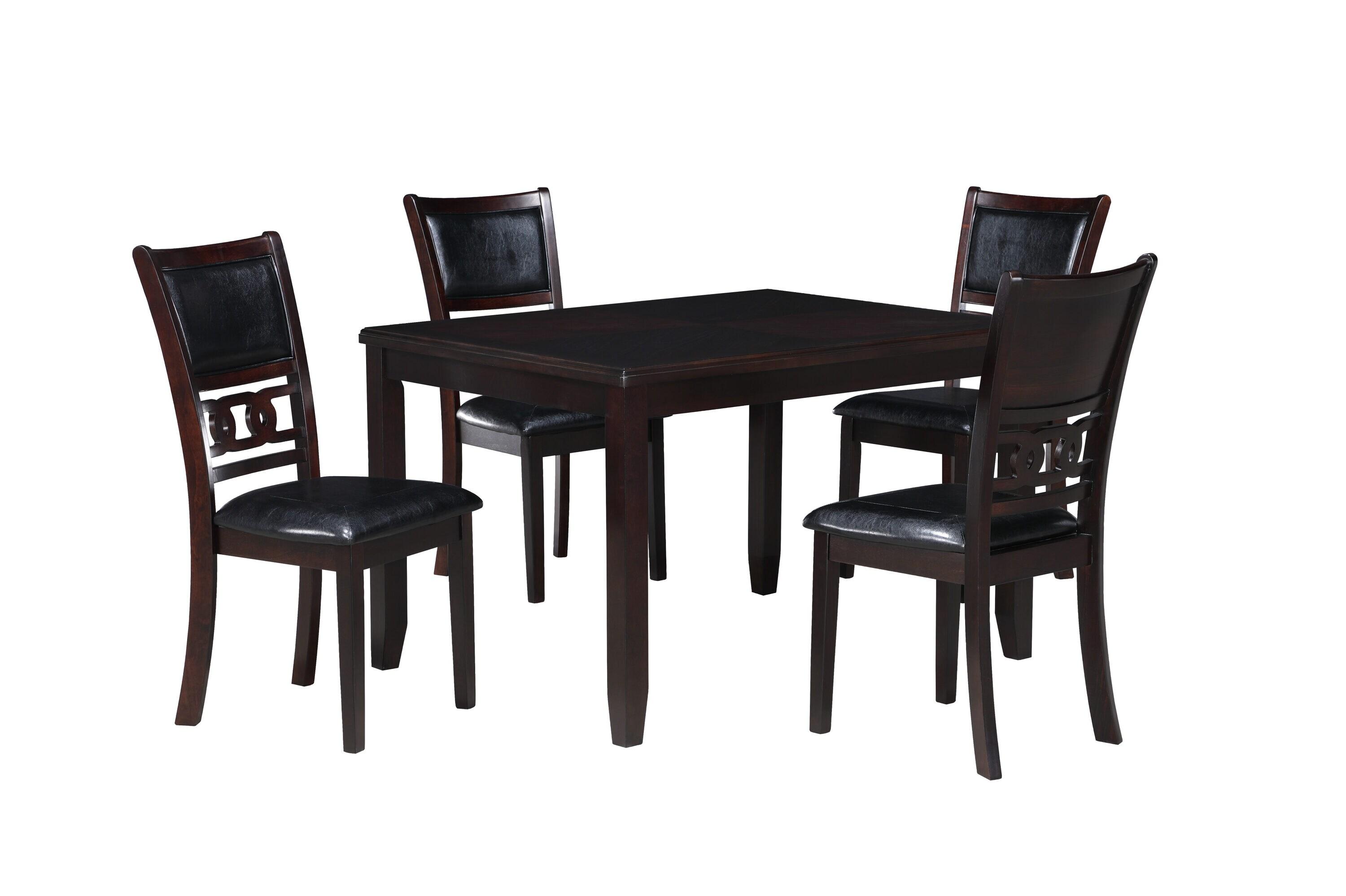 New Classic Furniture Gia Dining Collection with 48" Dining Table, 4 Cushioned Chairs, Veneer Tabletop and Solid Rubberwood Construction, Ebony