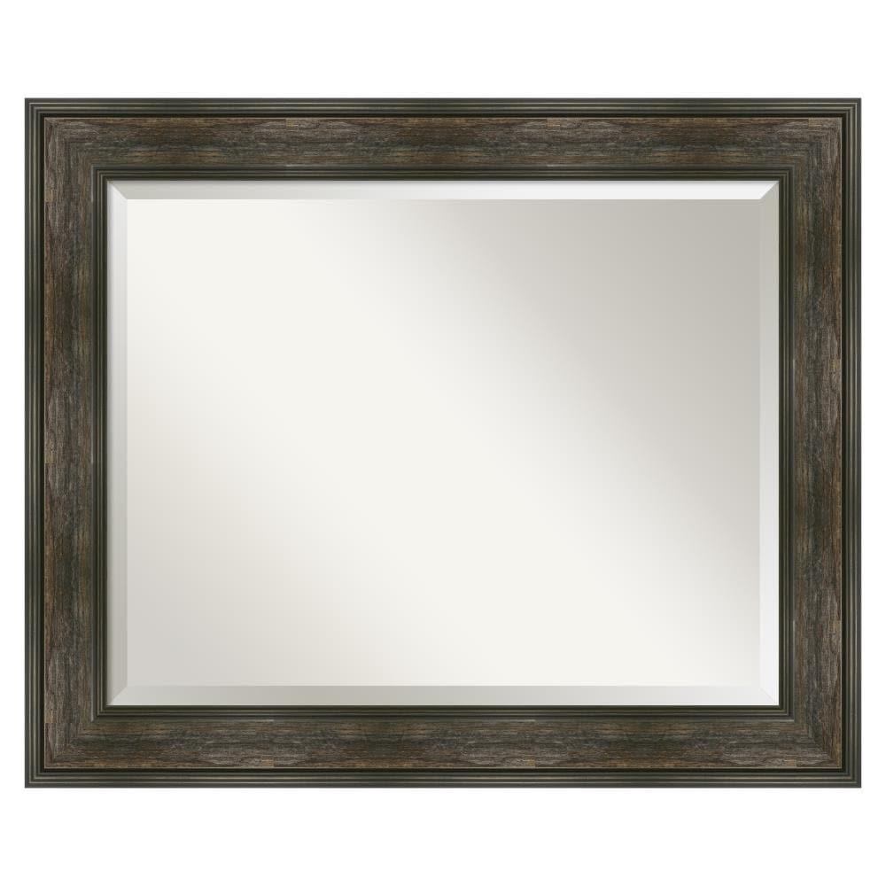 34" x 28" Non-Beveled Rail Rustic Char Wall Mirror - Amanti Art: Rectangle, Polystyrene Frame, Wall Mounted