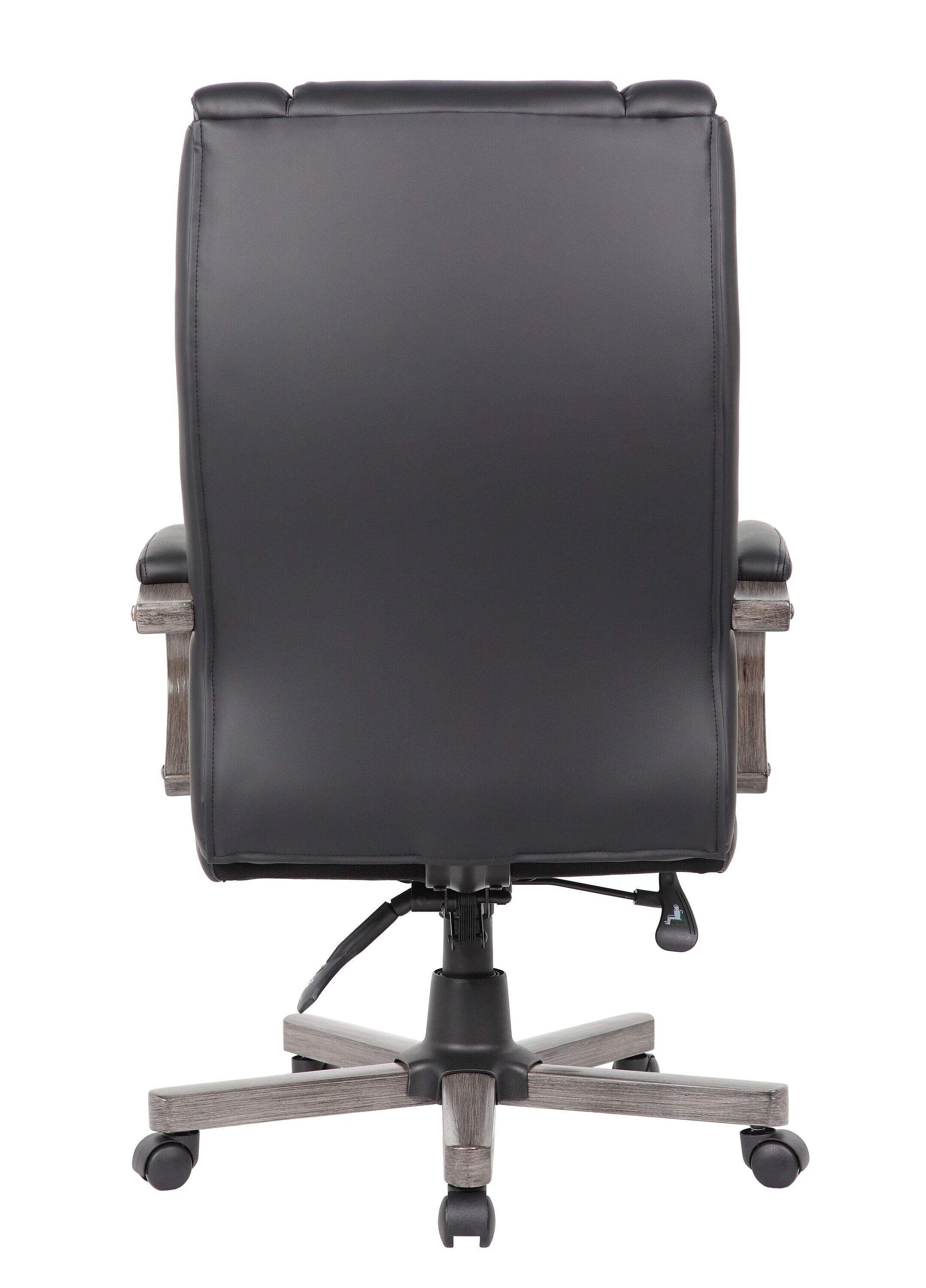 Boss Office Products High Back Wood Finished Executive Chair, Black Upholstery/Grey Wood