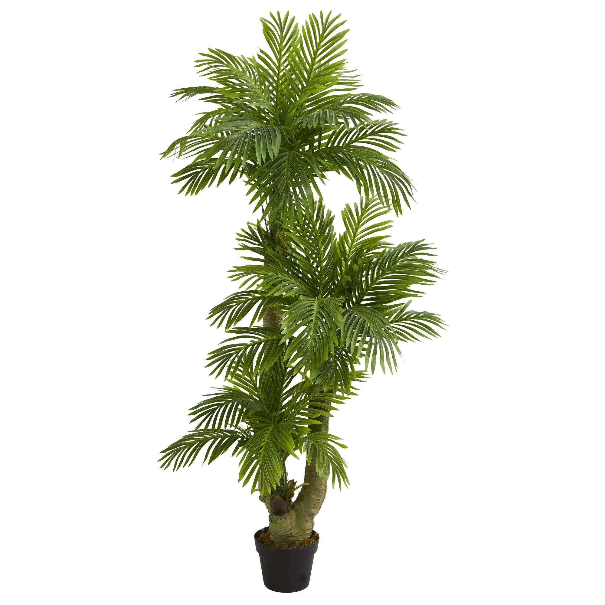 5-Foot Green Silk and Plastic Triple Palm Tree with Lights