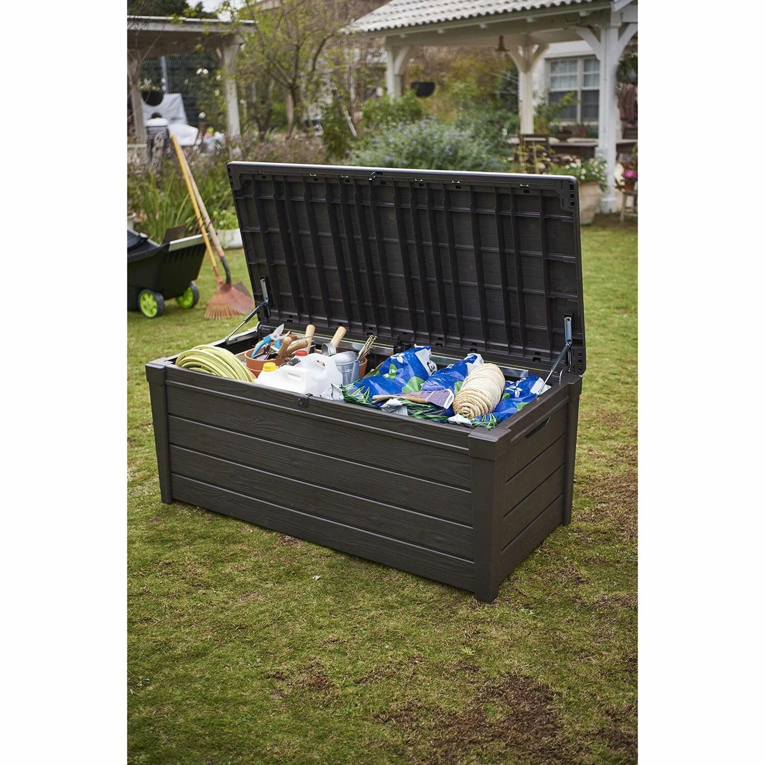 Keter Brightwood 120 Gallon Large Durable Outdoor Storage and Weather Resistant Resin Deck Box