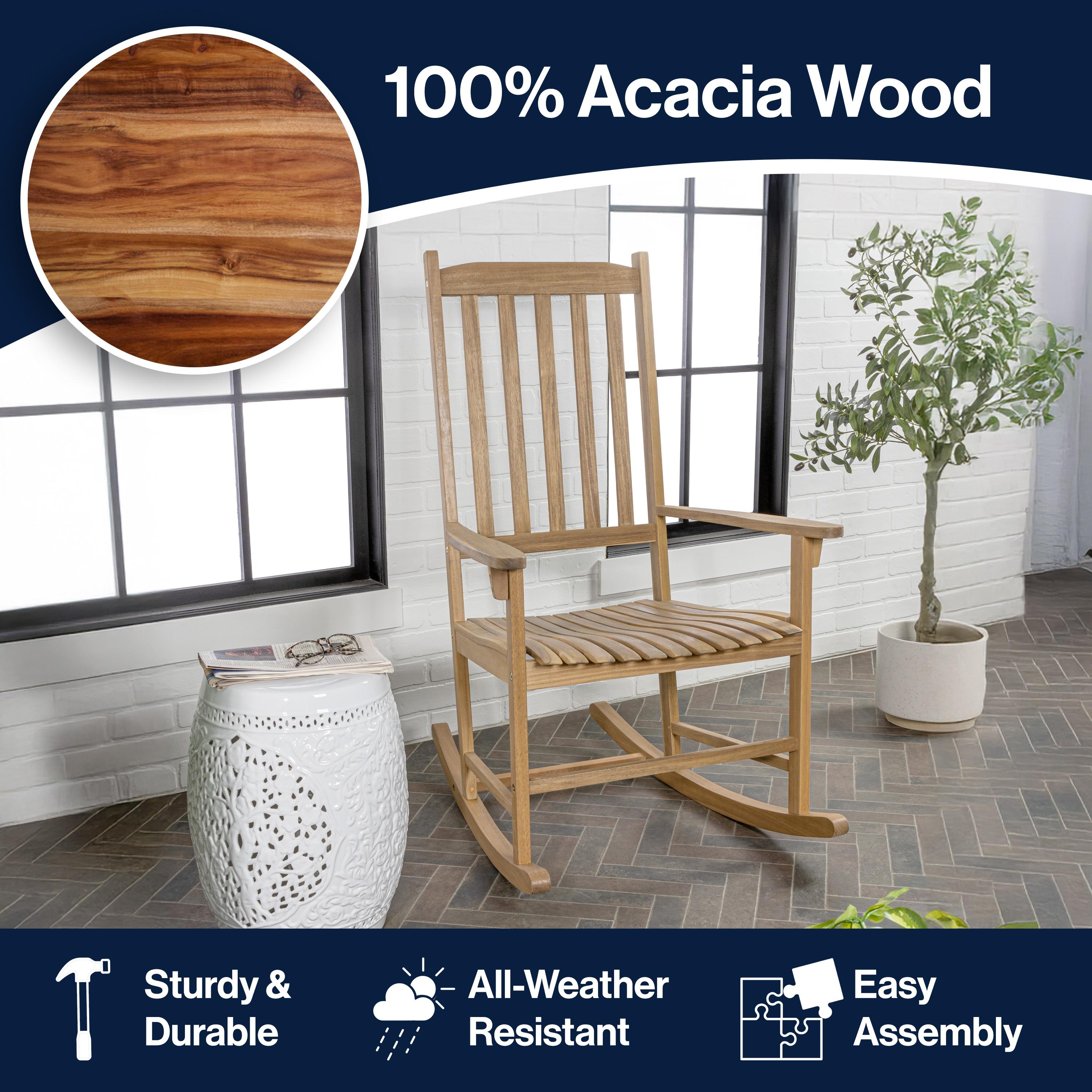 Seagrove Farmhouse Classic Slat-Back 350-LBS Support Acacia Wood Outdoor Rocking Chair, Teak Brown - JONATHAN Y