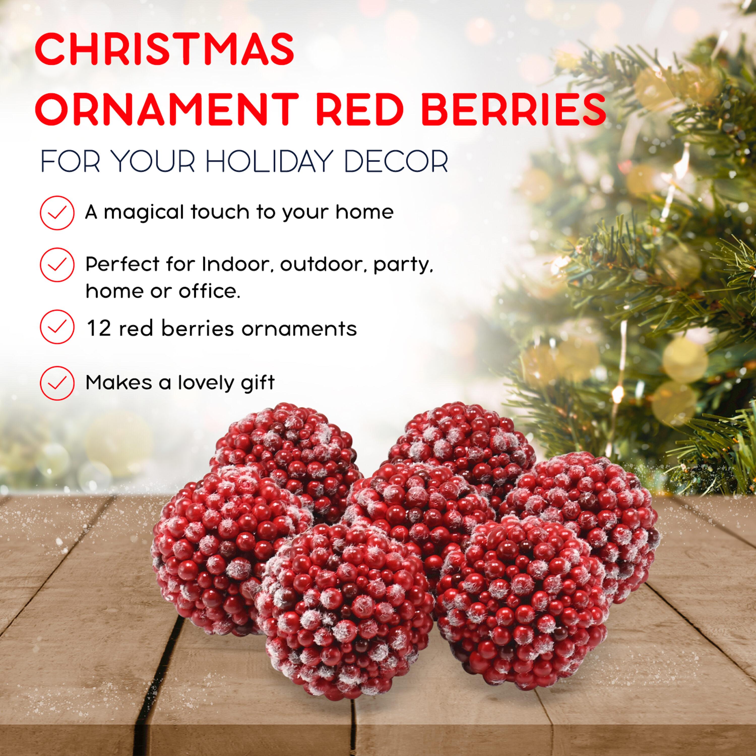 Ornativity Frosted Red Berries Ornaments - 12 Pack