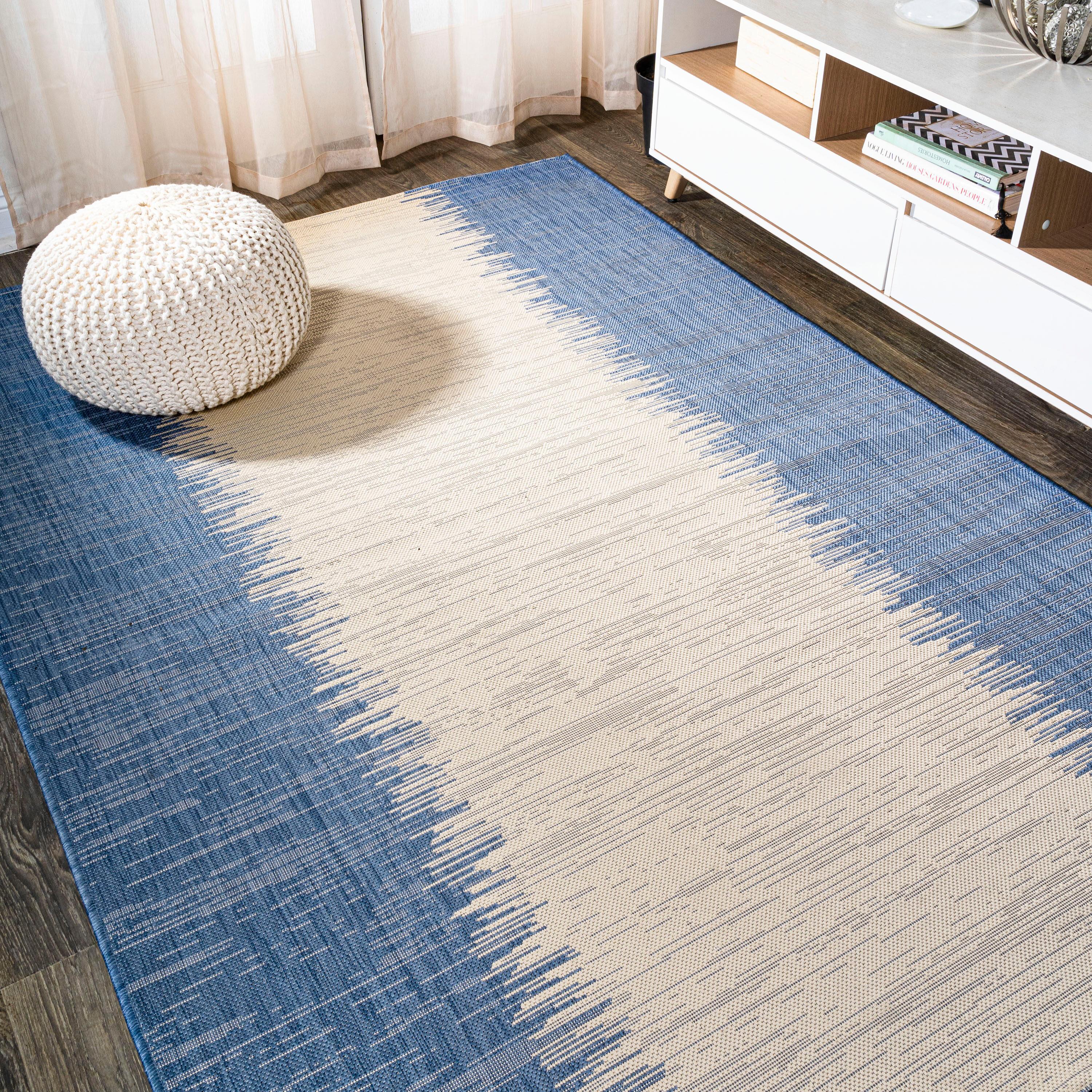 4'x6' Tavira Modern Strie' Indoor/Outdoor Area Rug, Blue/Beige - JONATHAN Y