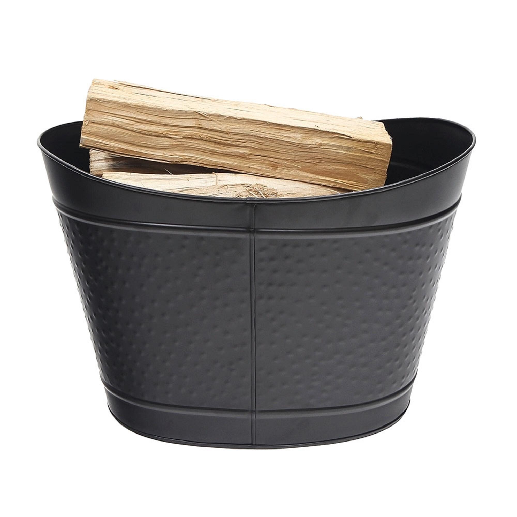 Achla Designs 23" Oval Wood Bin Fireplace Log Holder Black