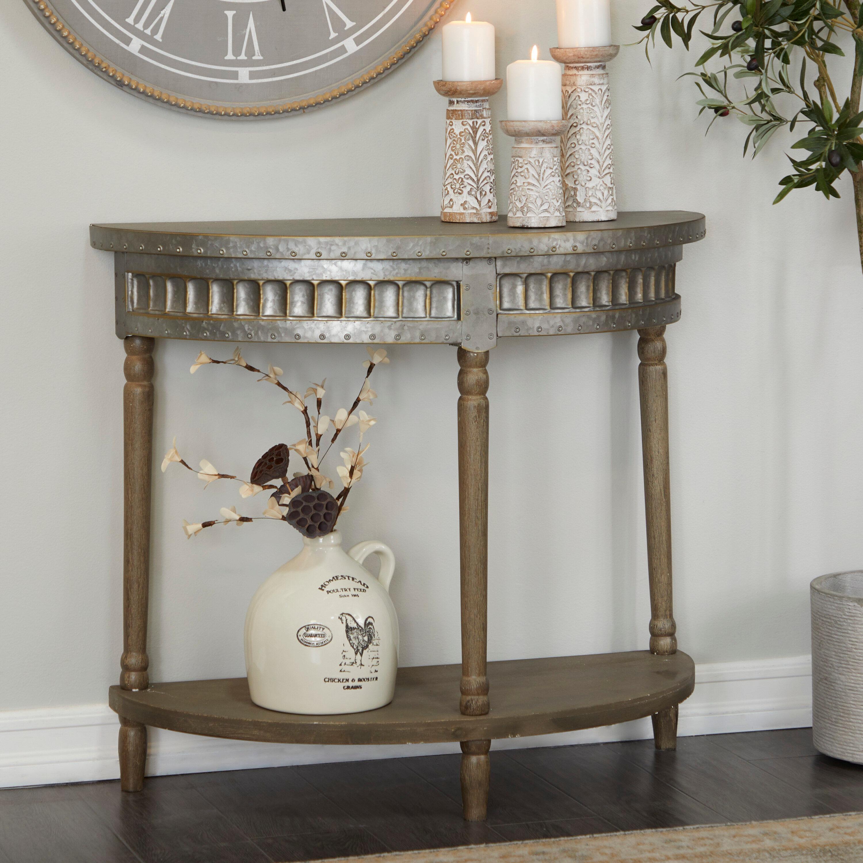 Traditional Half Round Side Table Beige - Olivia & May: Sturdy Iron Entryway Console with Shelf