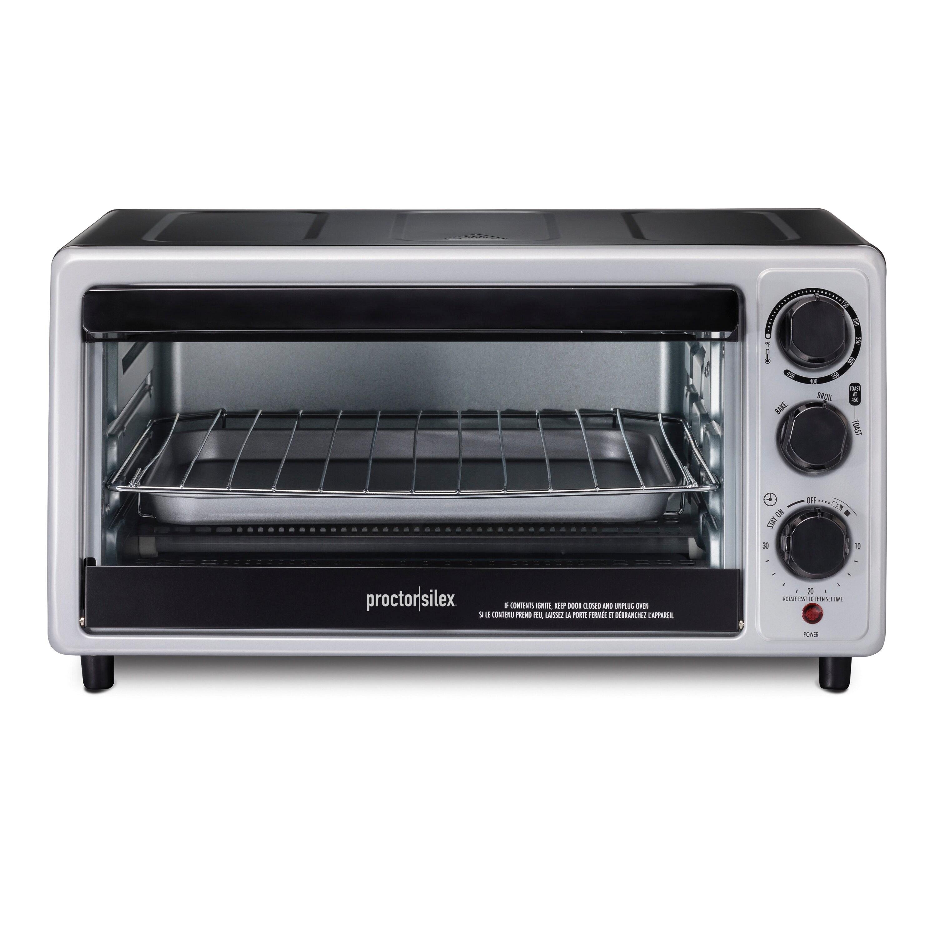 Proctor Silex 6sl Toaster Oven 31124: Countertop Small Oven, 1500W, Silver, Includes Broiler & Baking Pan, Freestanding