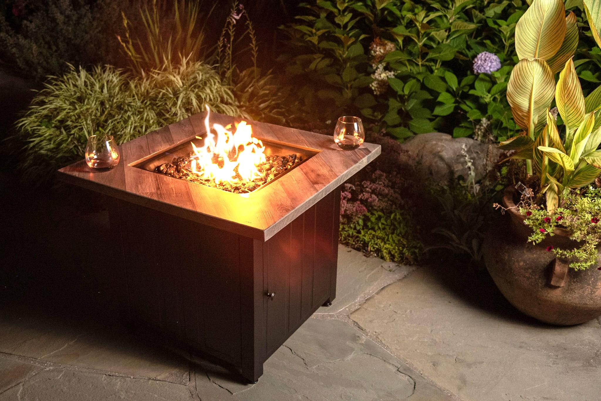 Harper by Endless Summer, 30" Square LP Gas Outdoor Fire Pit with Faux Wood Mantel