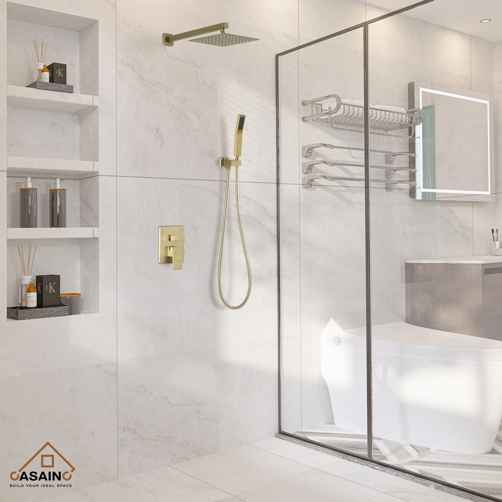 CASAINC 10'' Wall Mounted Shower System with Handheld Sprayer, Brushed Gold