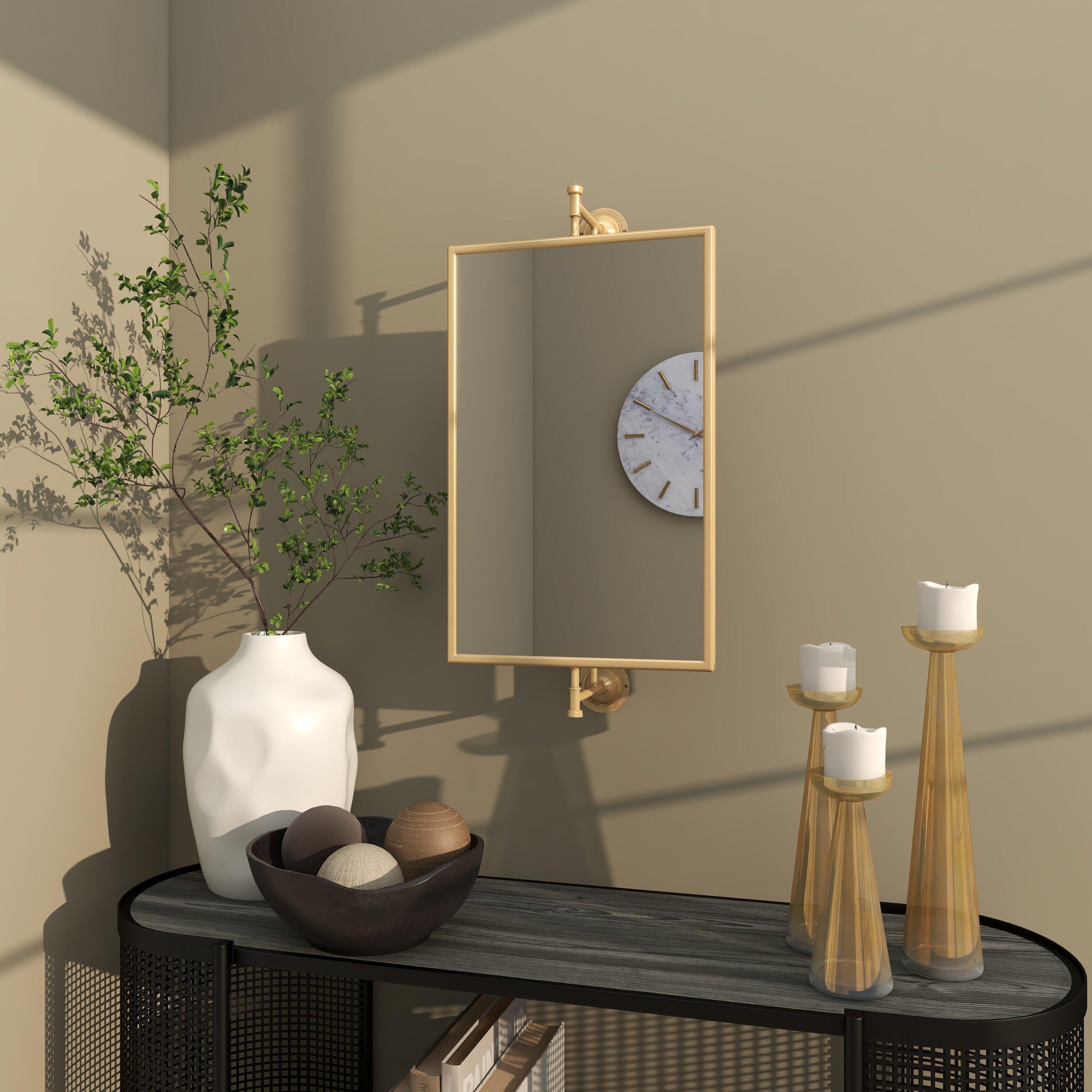 DecMode 14" x 28" Gold Dimensional Wall Mirror