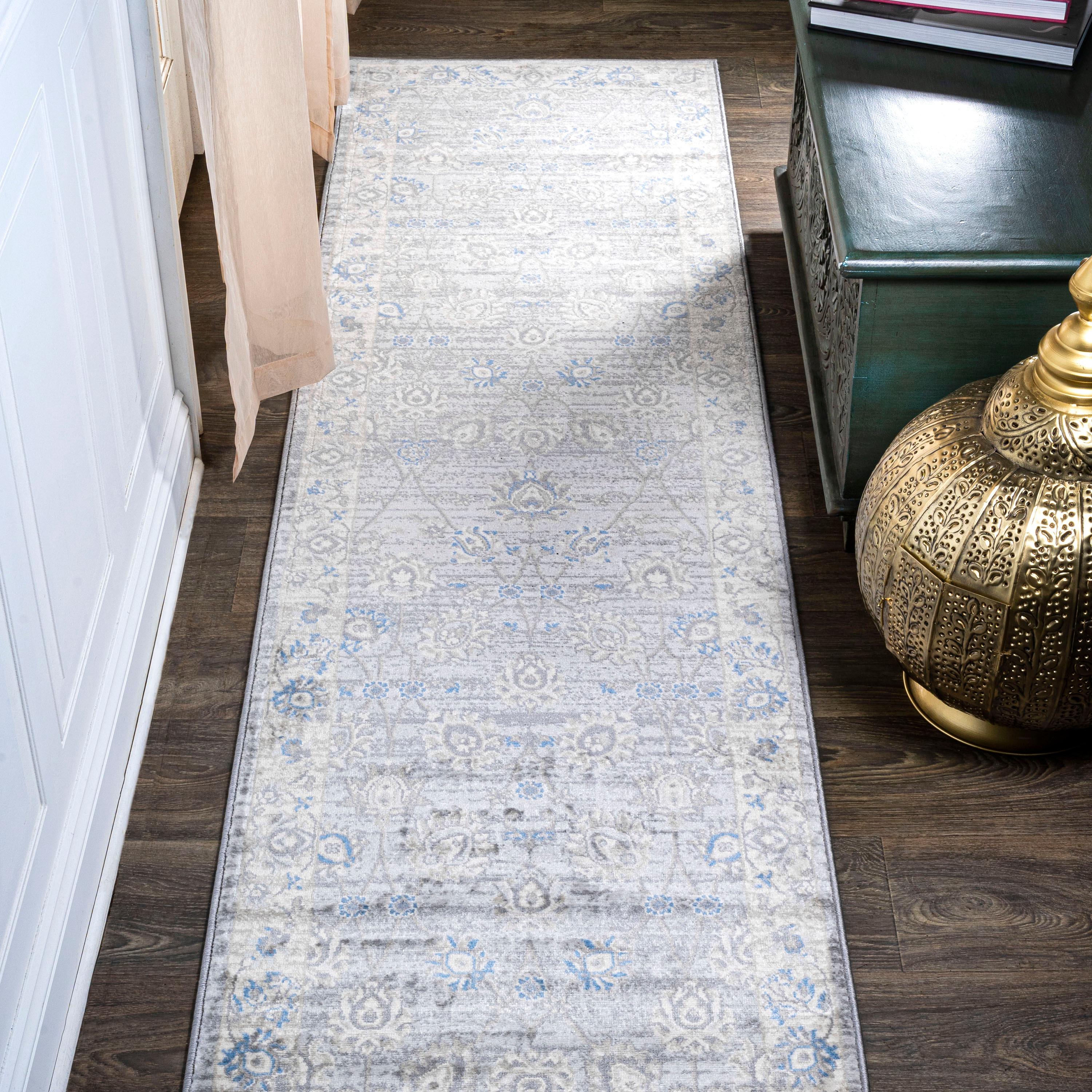 2' X 8' Modern Persian Vintage Moroccan Traditional Runner Rug, Gray/Blue - JONATHAN Y