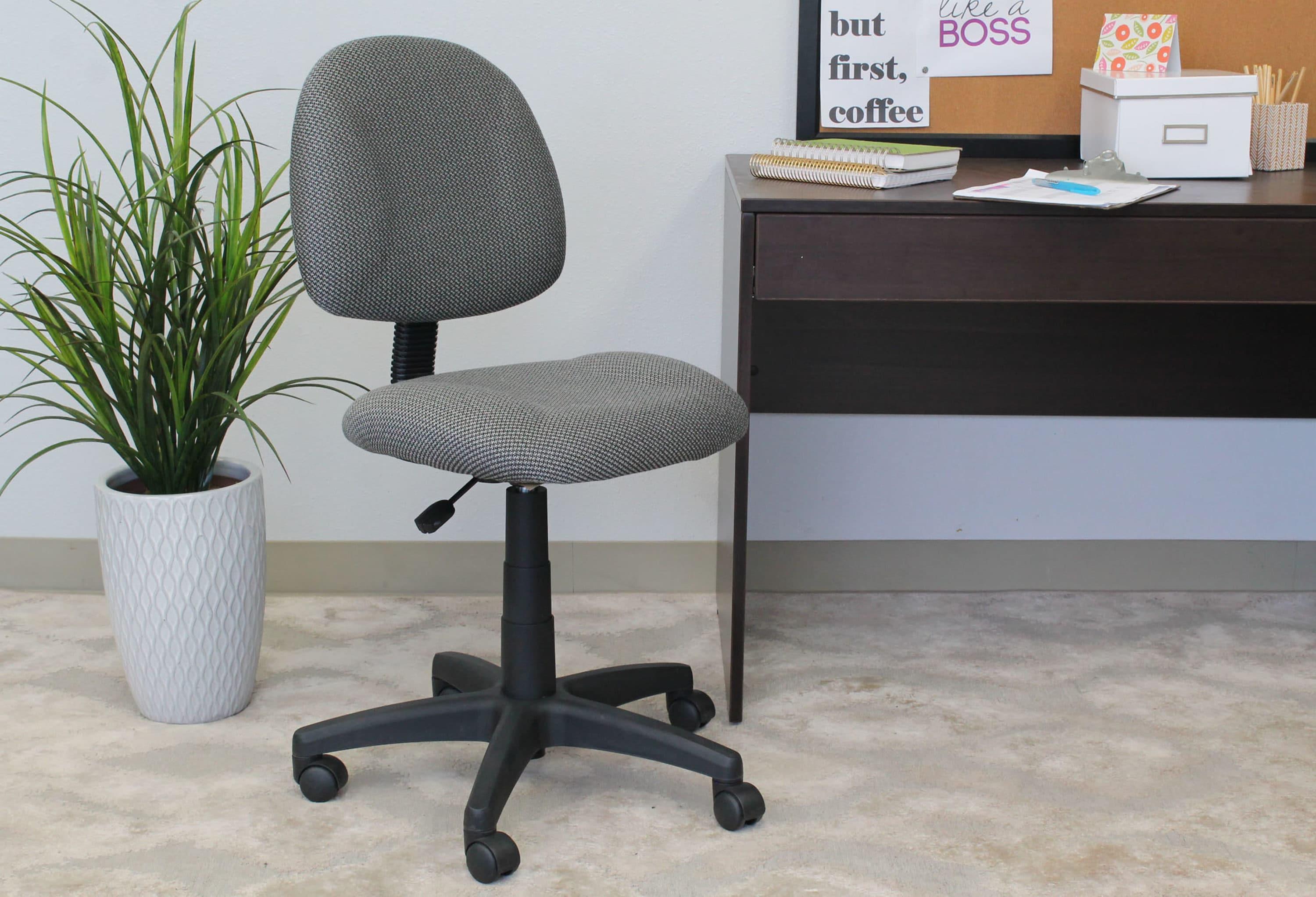 Boss Office Products Deluxe Posture Chair Gray : Ergonomic Swivel Computer Chair with Lumbar Support, Nylon Legs