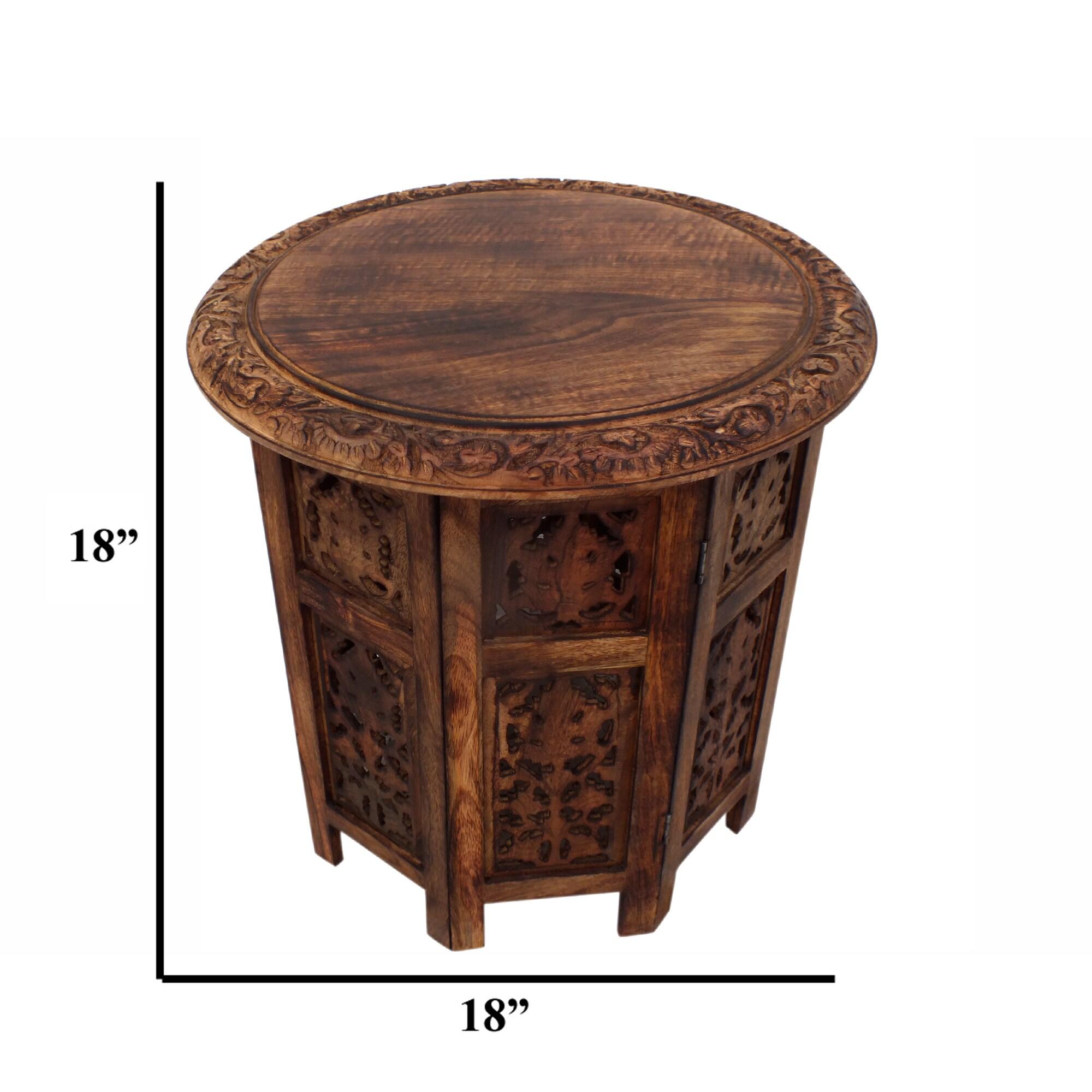 Wooden Hand Carved Folding Accent Coffee Table Dark Chocolate - The Urban Port