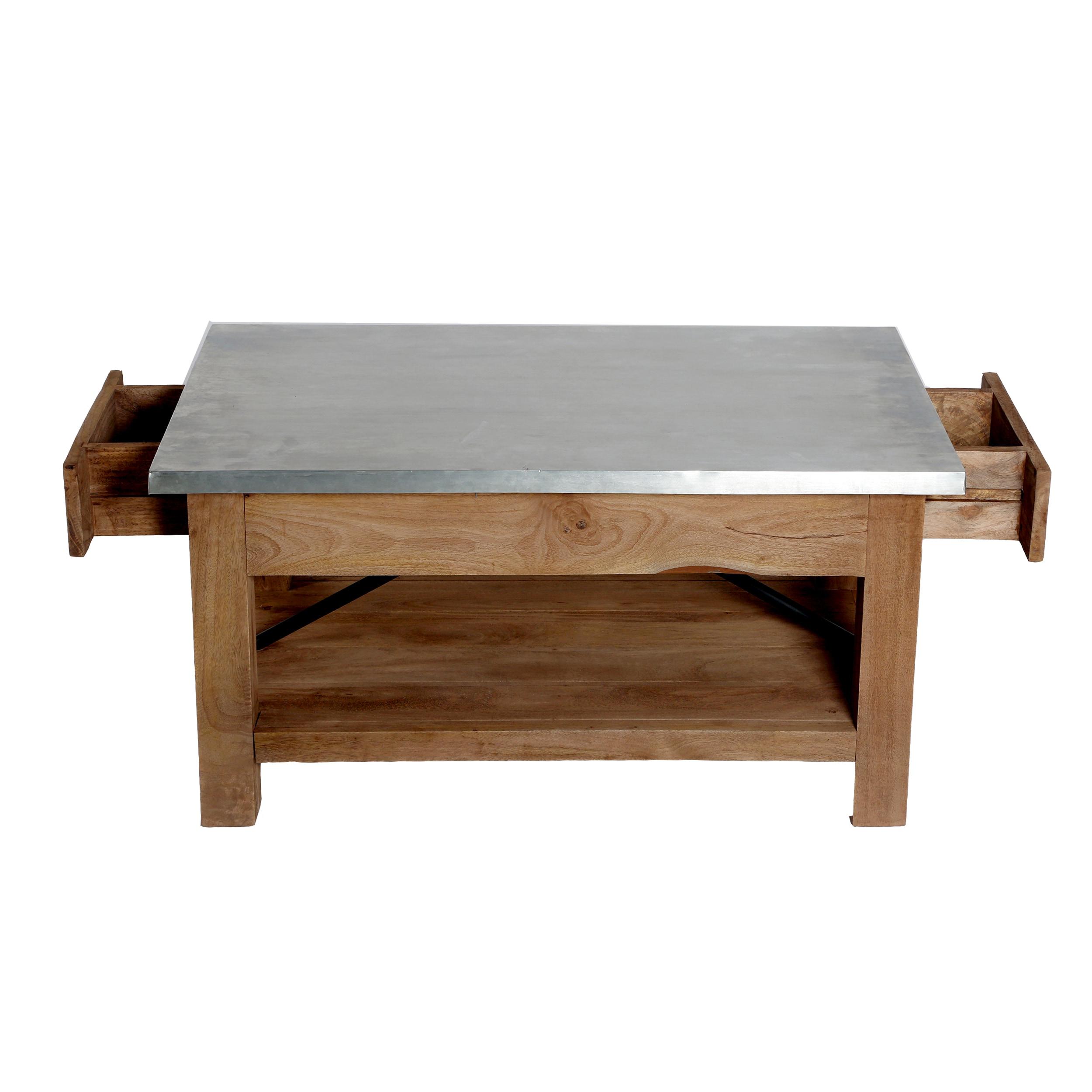 Crockett 36"W Industrial Rustic Solid Wood Frame Rectangular Coffee Table With Storage