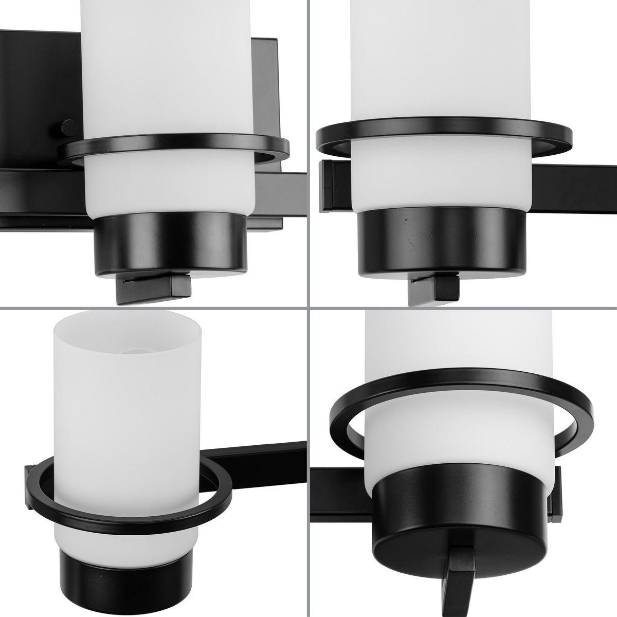 Progress Lighting Reiss 3-Light Vanity Light, Matte Black, White Glass Shade