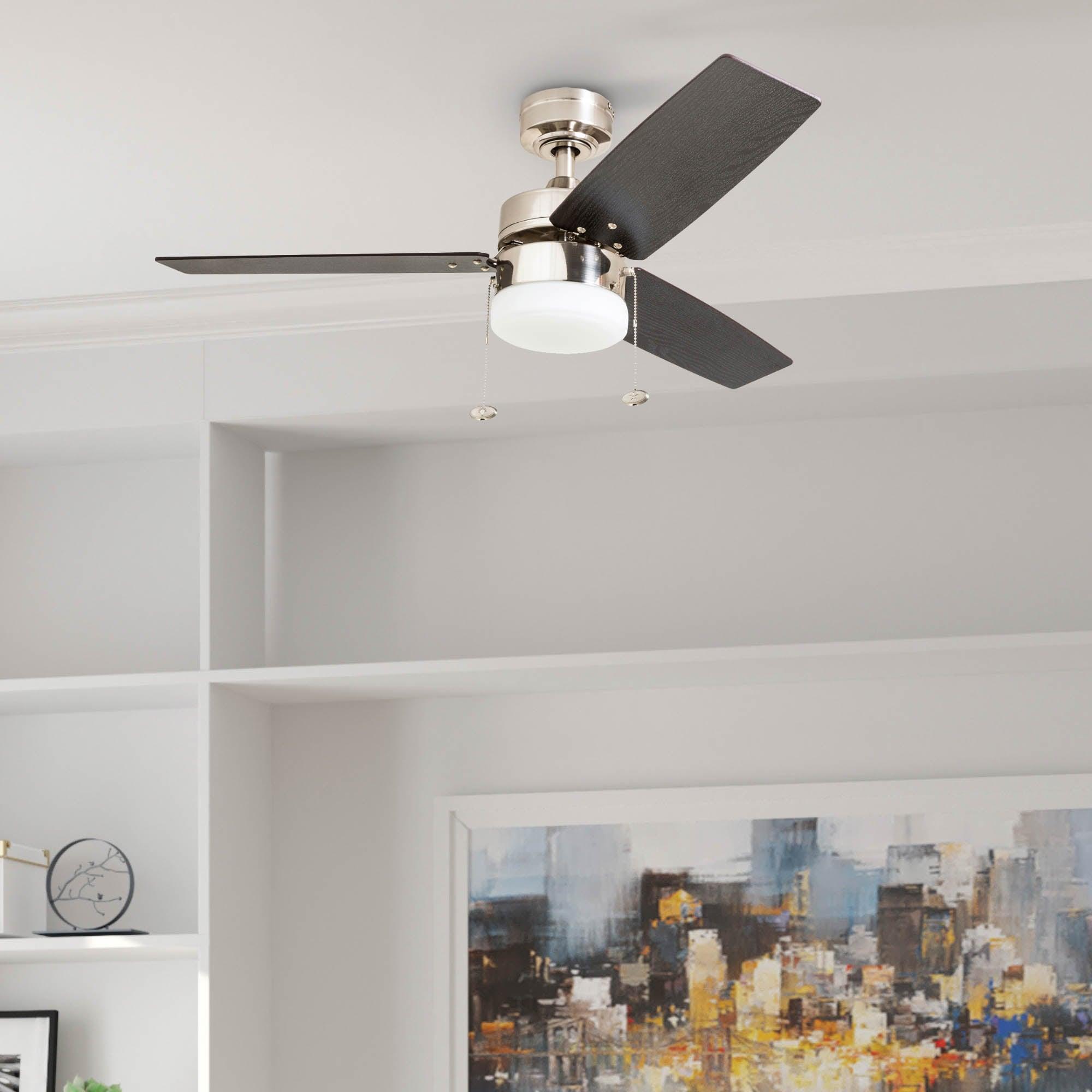 Prominence Home Reston 42-in Brushed Nickel with Burnt Oak/Chocolate Maple Blades Ceiling Fan With Light ( 3 -Blade )