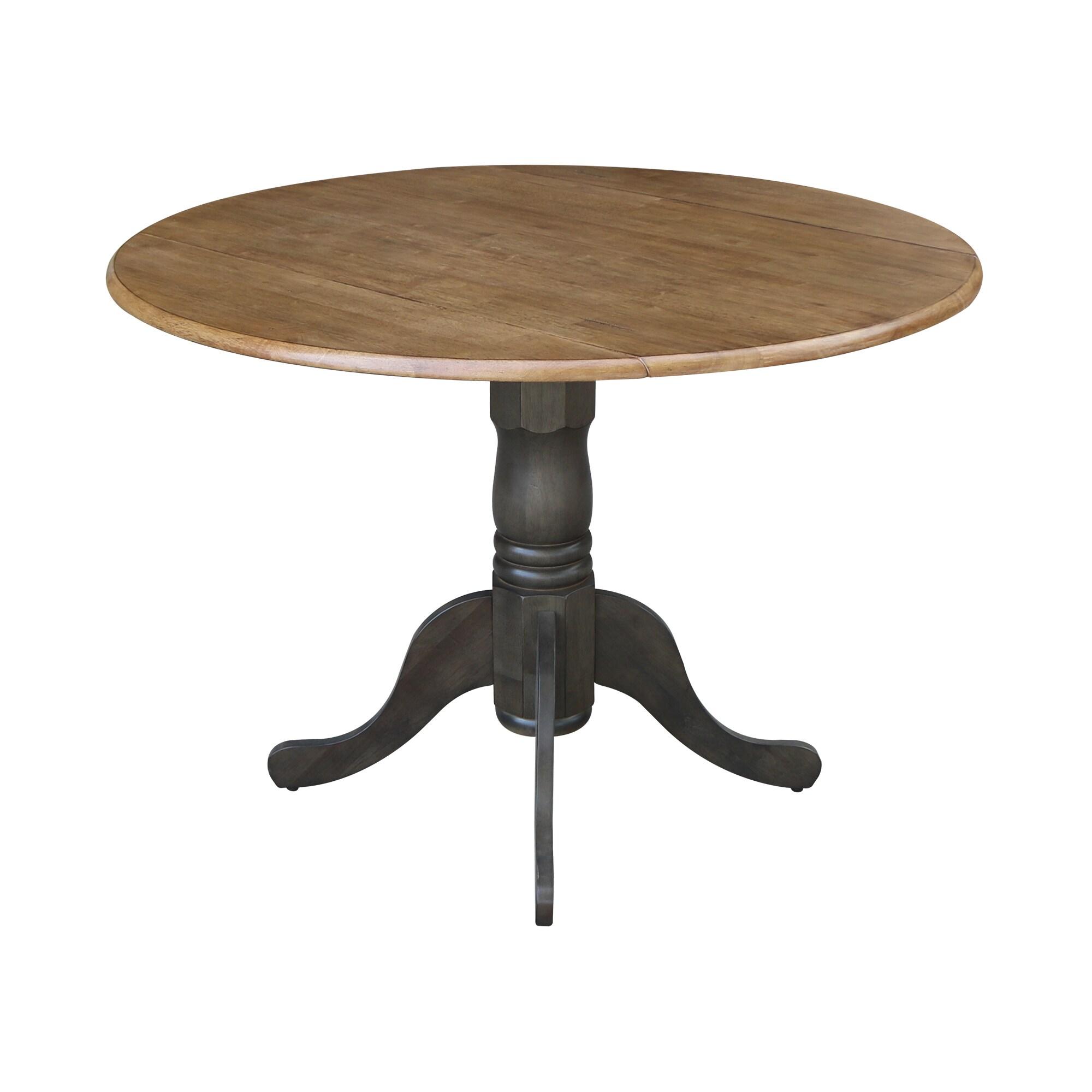 42" Mason Round Dual Drop Leaf Extendable Dining Table Hickory/Washed Coal - International Concepts: Solid Parawood, Pedestal Base