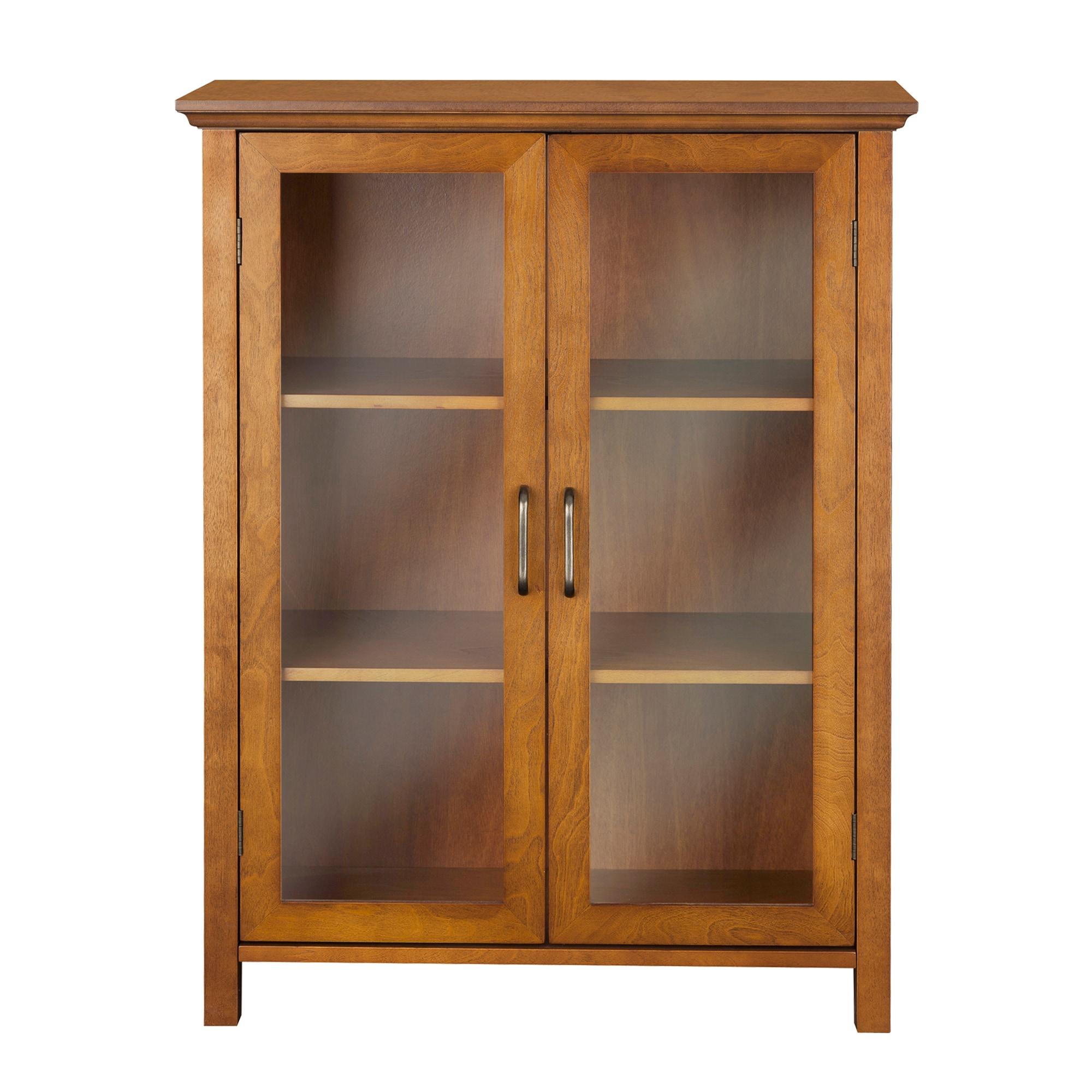 Teamson Home Avery Freestanding Two-Door Floor Accent Cabinet with Antique Brass Handles, Oiled Oak