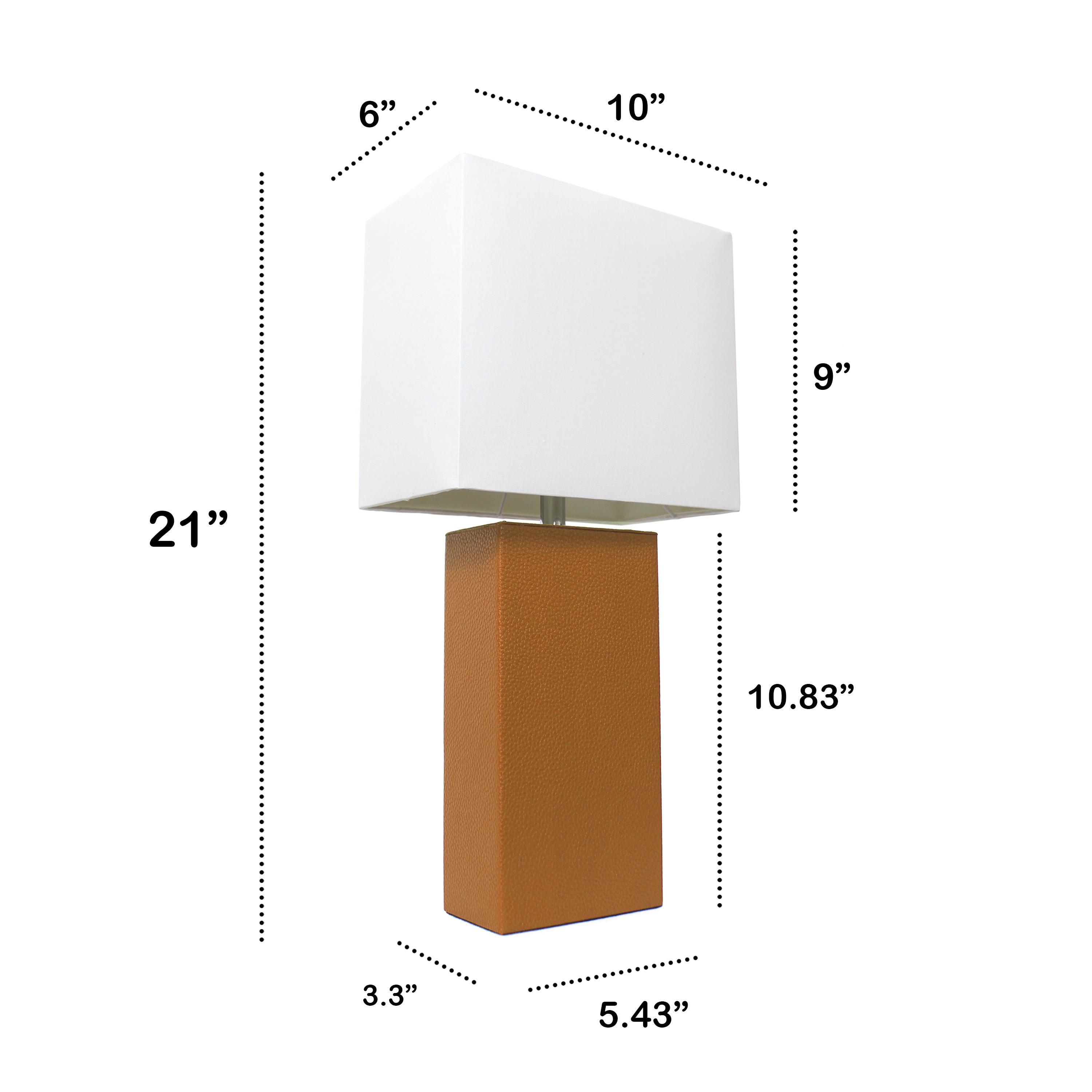 21" Lexington Leather Base Modern Home Decor Bedside Table Lamp with USB Charging Port and Fabric Shade Tan/White - Lalia Home: No Assembly