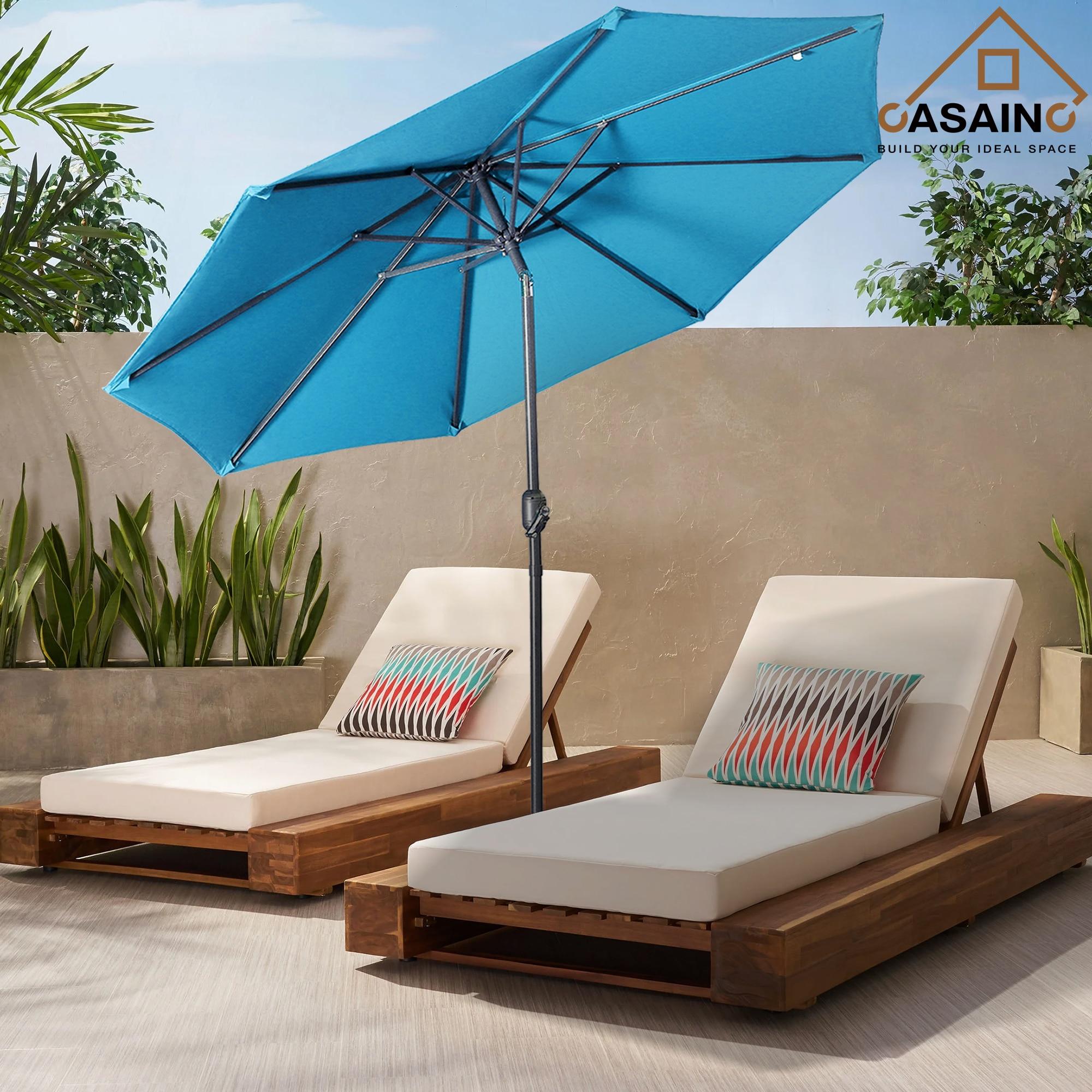 Pure Garden 9FT Outdoor Vented Patio Umbrella with Easy Crank (Blue)