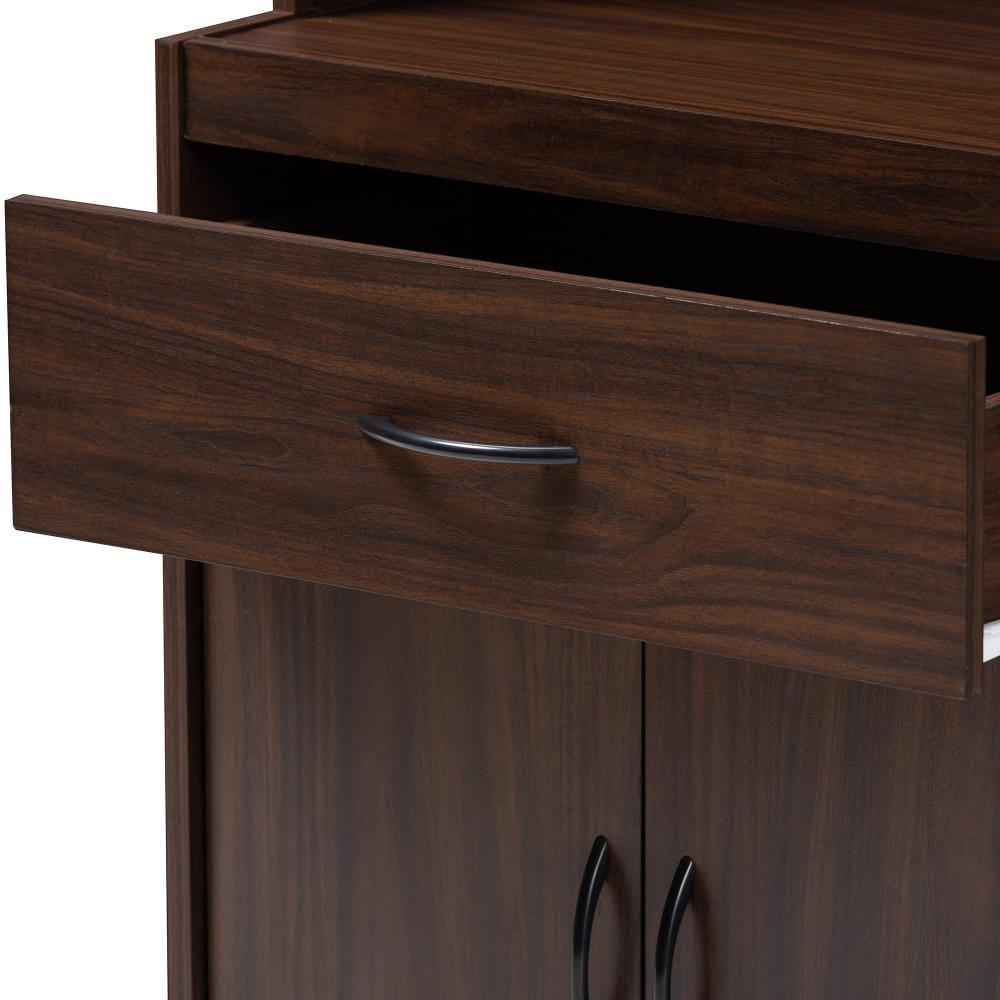 Baxton Studio Laurana Walnut Finished Kitchen Cabinet and Hutch Brown: Traditional Style, 4-Door Pantry Storage, 1 Drawer