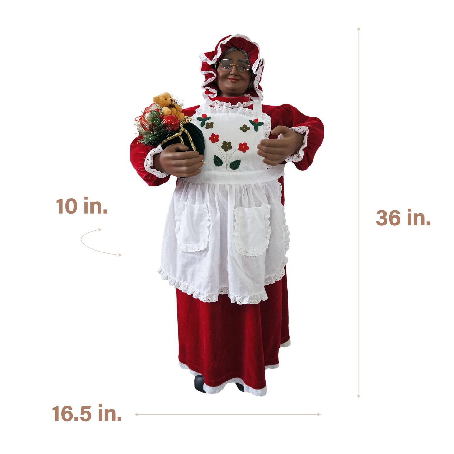 Fraser Hill Farm 3-Ft. Dancing African American Mrs. Claus Animatronic with Apron and Gift Sack