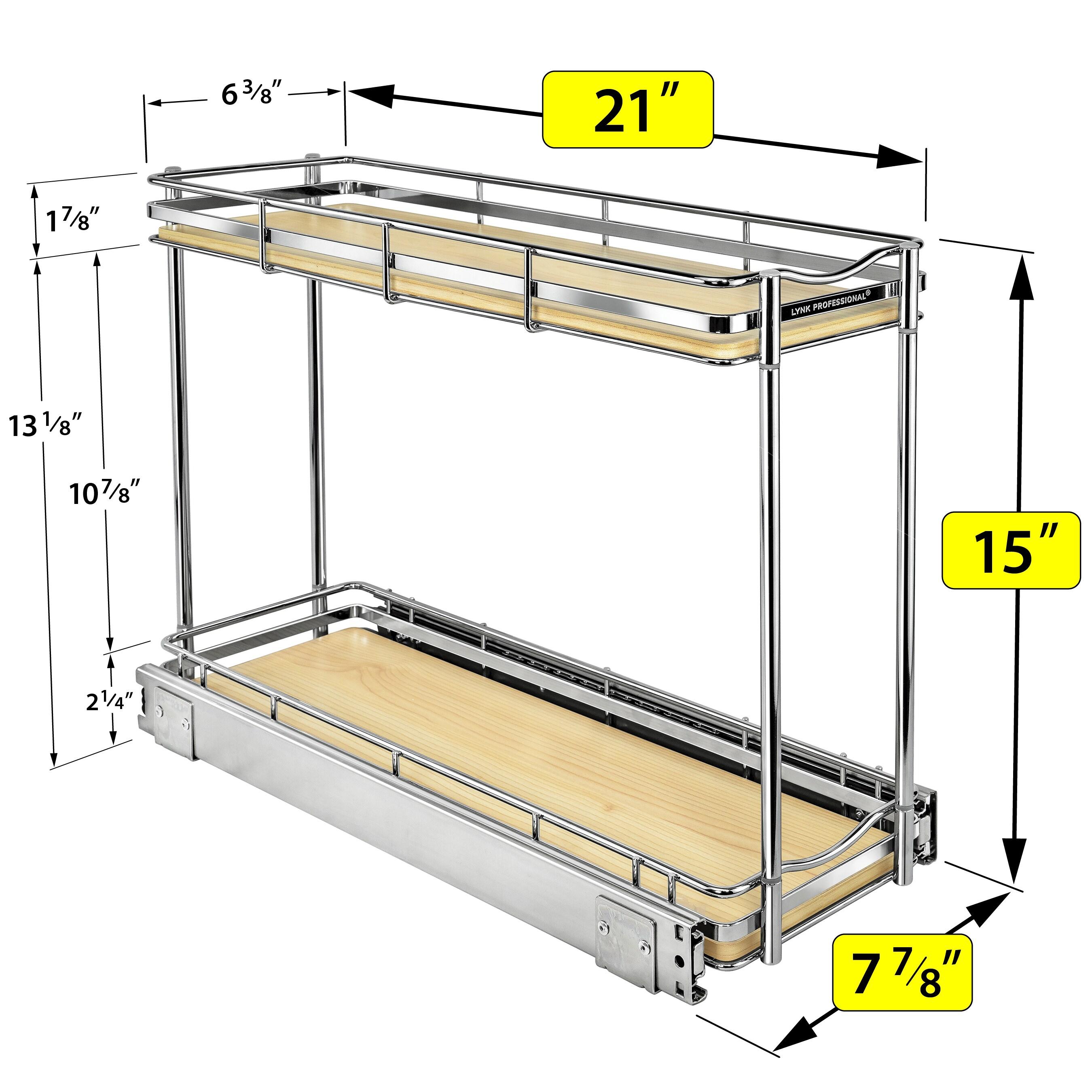 LYNK PROFESSIONAL® Elite Pull Out Narrow Sliding Spice Bottle Organizer - 6”x21”, Wood and Chrome