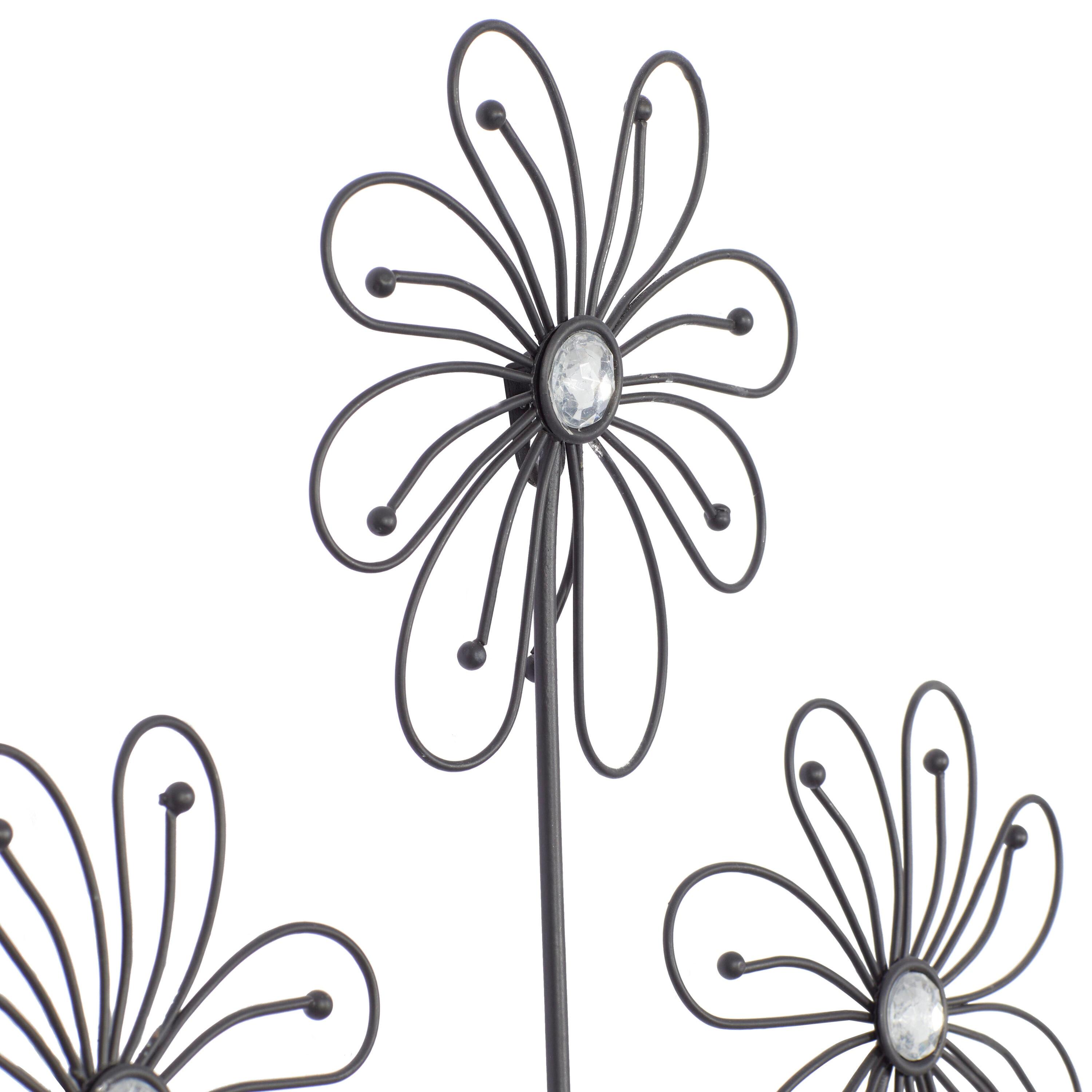 DecMode Black Metal 3D Wire Floral Wall Decor with Crystal Embellishments