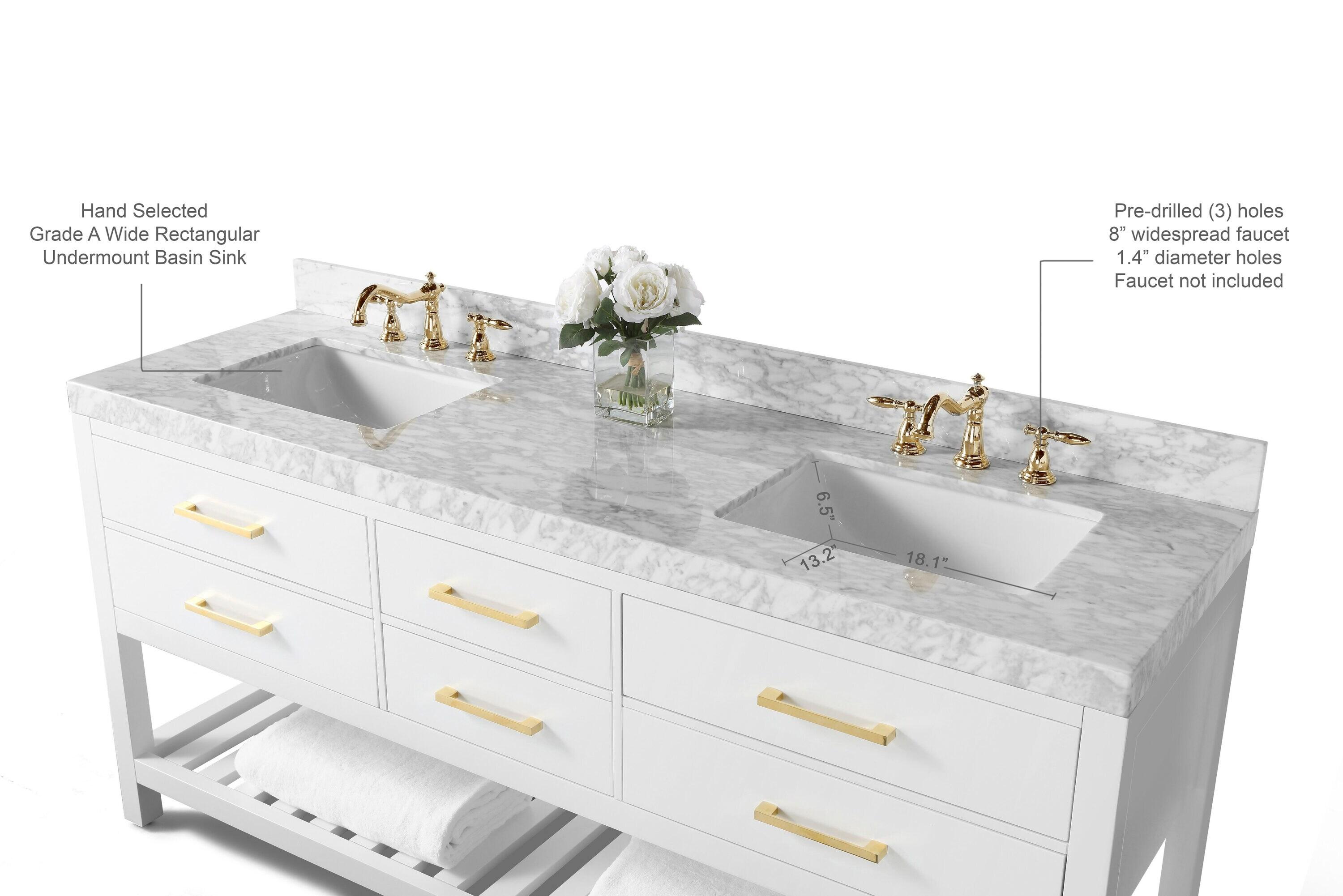 Ancerre Designs Elizabeth 72" Bathroom Vanity Set with Gold Hardware in White