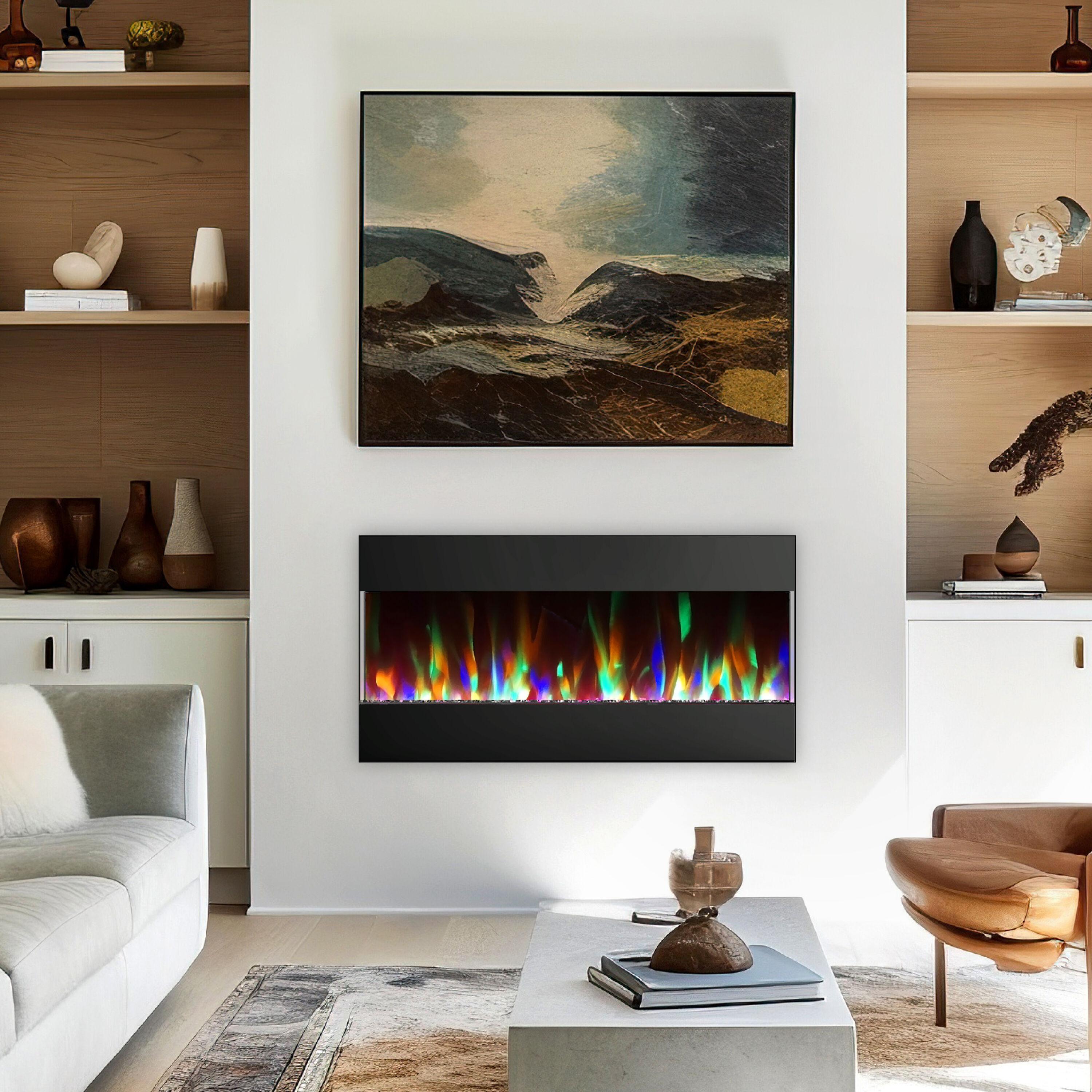 Cambridge Cambridge Recessed Wall Mounted Electric Fireplace with Crystal Rock Display