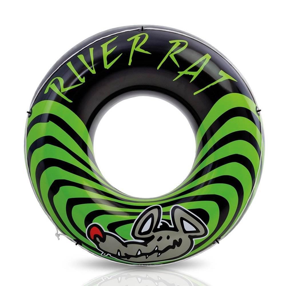 Intex River Rat 48 Inch Inflatable Vinyl Towable Boat Floating Tube Raft for Swimming Pool and Lake in Green Rat or Graffiti Rat Design, Color Varies