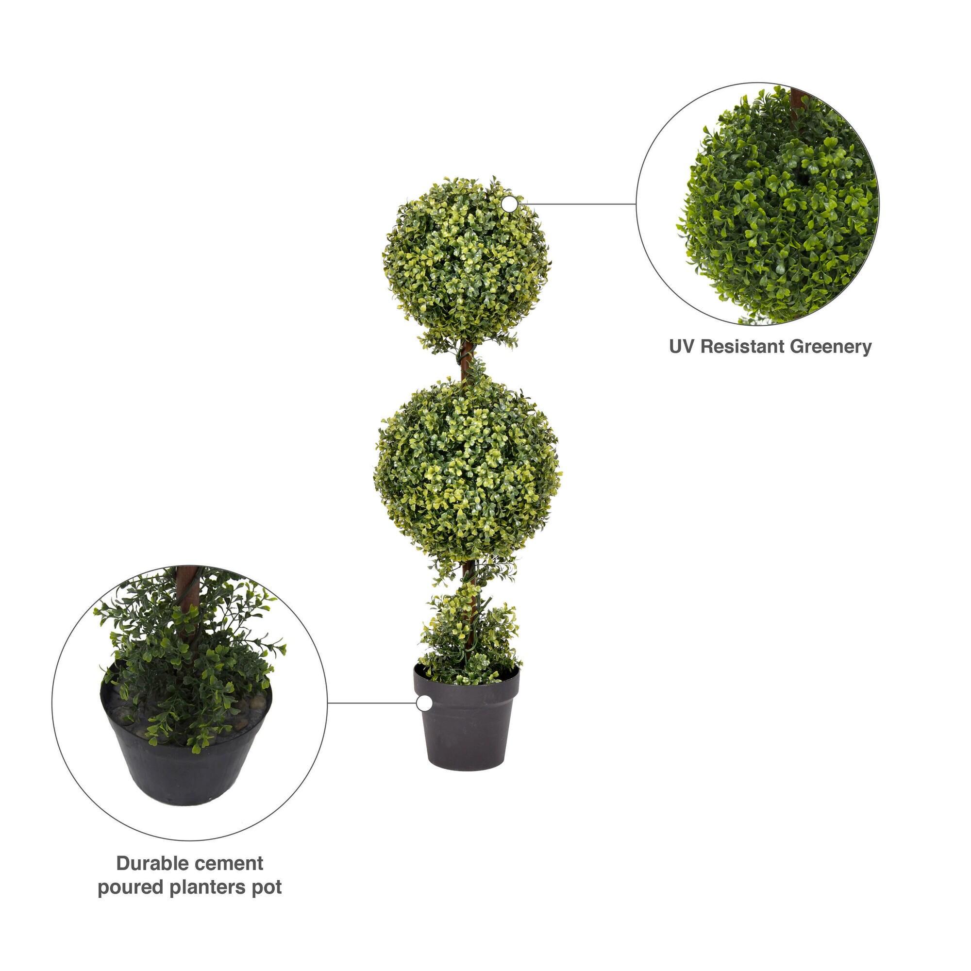 Vickerman 36" Artificial Boxwood In Nursery Pot: Faux Topiary Plant for Indoor/Outdoor Decor, Polyethylene, UV Resistant