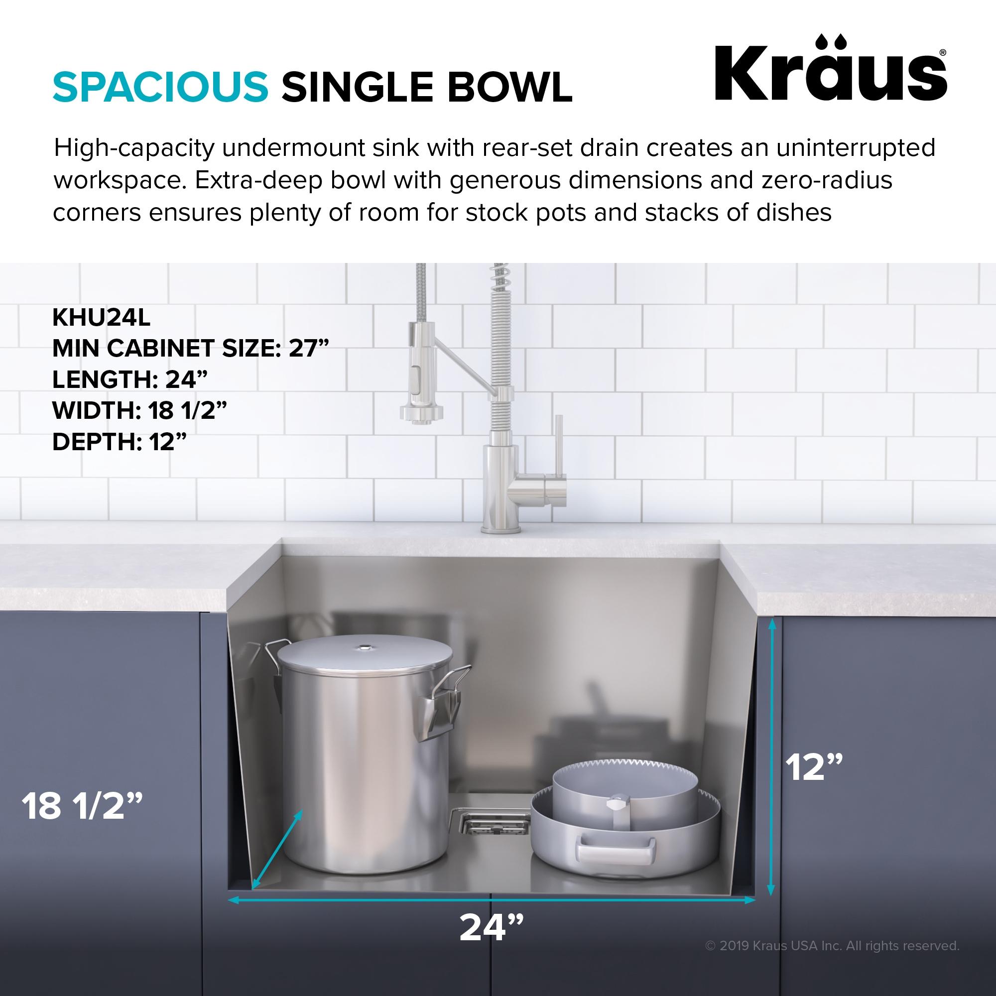 KRAUS Pax™ Zero-Radius 24-inch L 18 Gauge Undermount Single Bowl Stainless Steel Laundry and Utility Sink