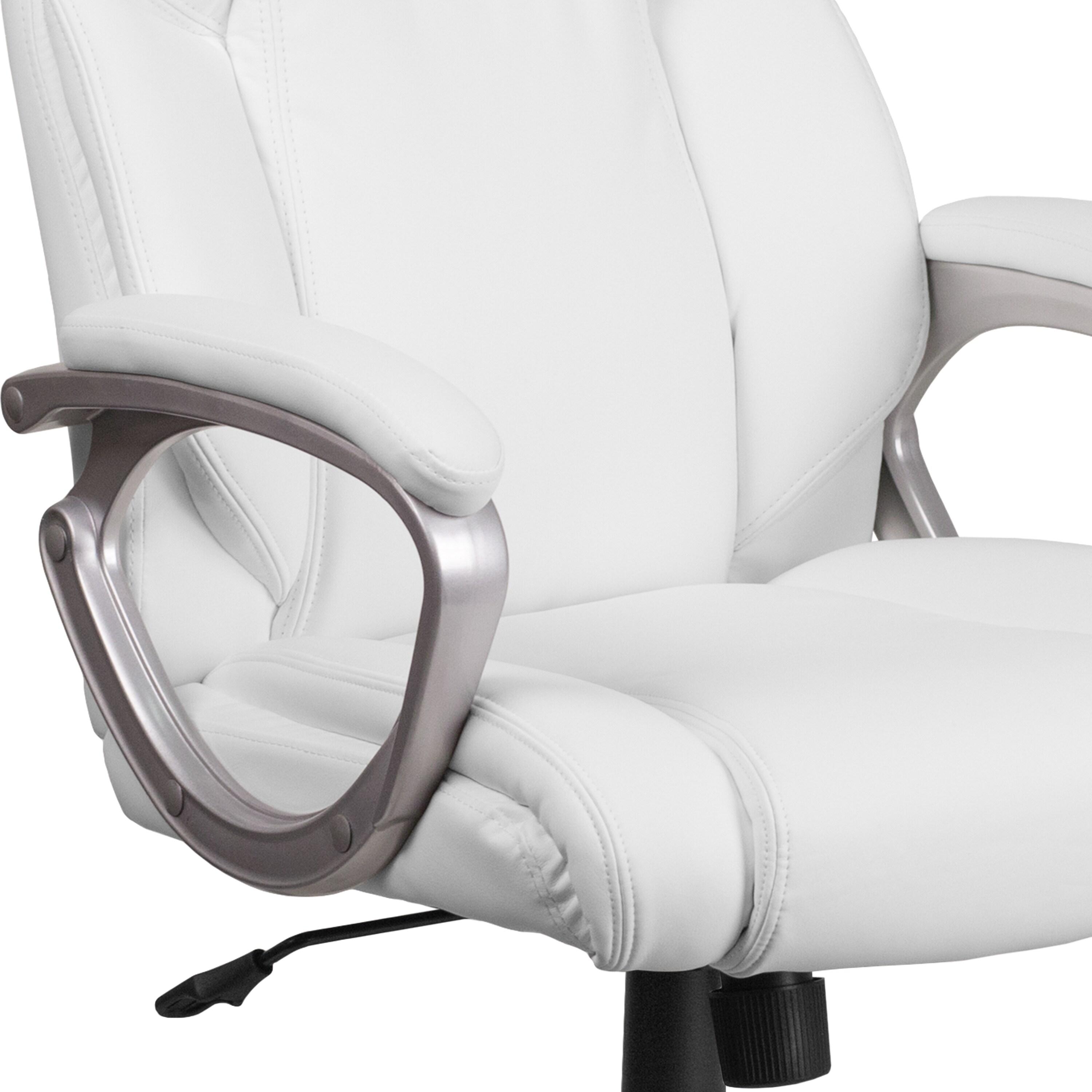 Flash Furniture Mid-Back White LeatherSoft Executive Swivel Office Chair with Padded Arms
