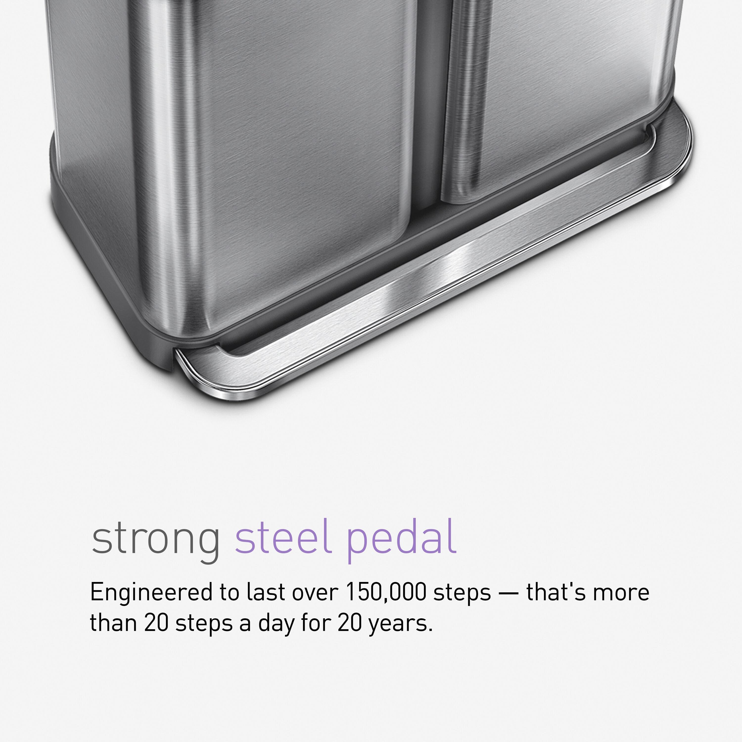 Simplehuman 58L / 15.3 Gallon Hands-Free Dual Compartment Recycling Kitchen Step Trash Can with Lid