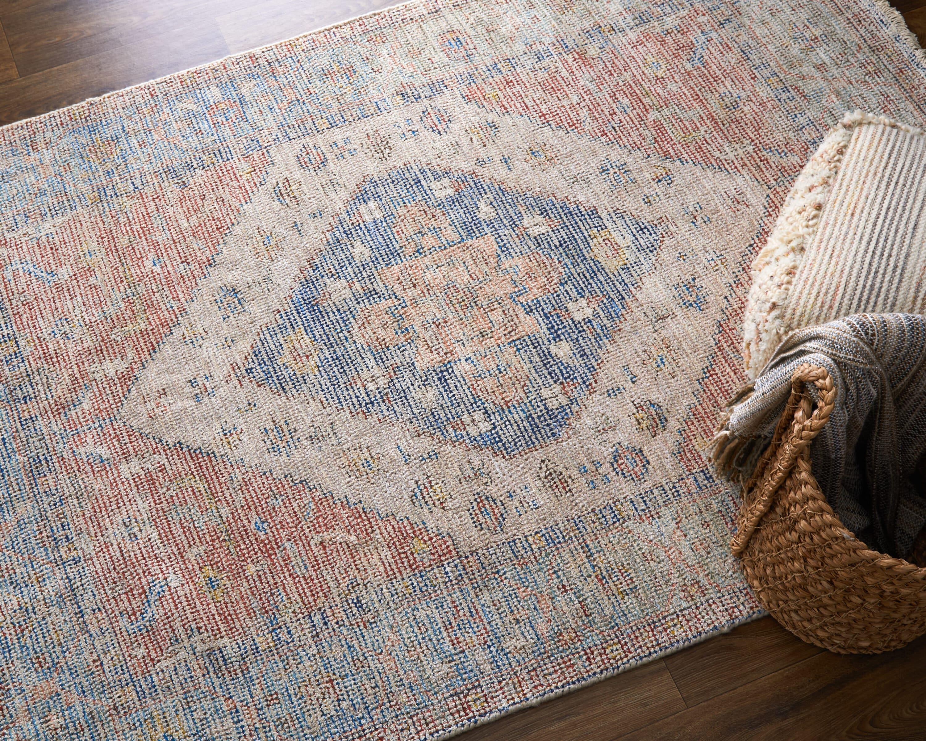 Caldwell Transitional Distressed Ivory/Blue/Red Area Rug