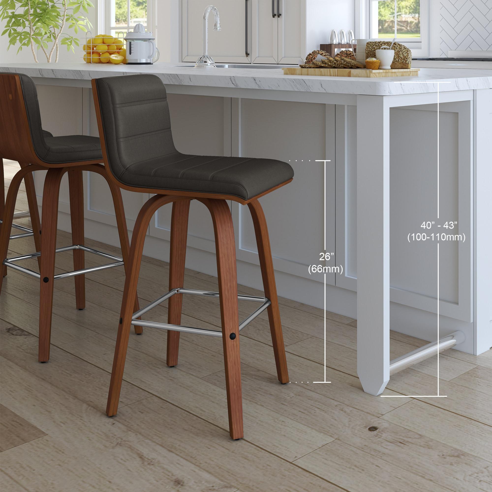 Vienna 26" Swivel Counter Stool in Walnut Wood Finish with Gray Faux Leather