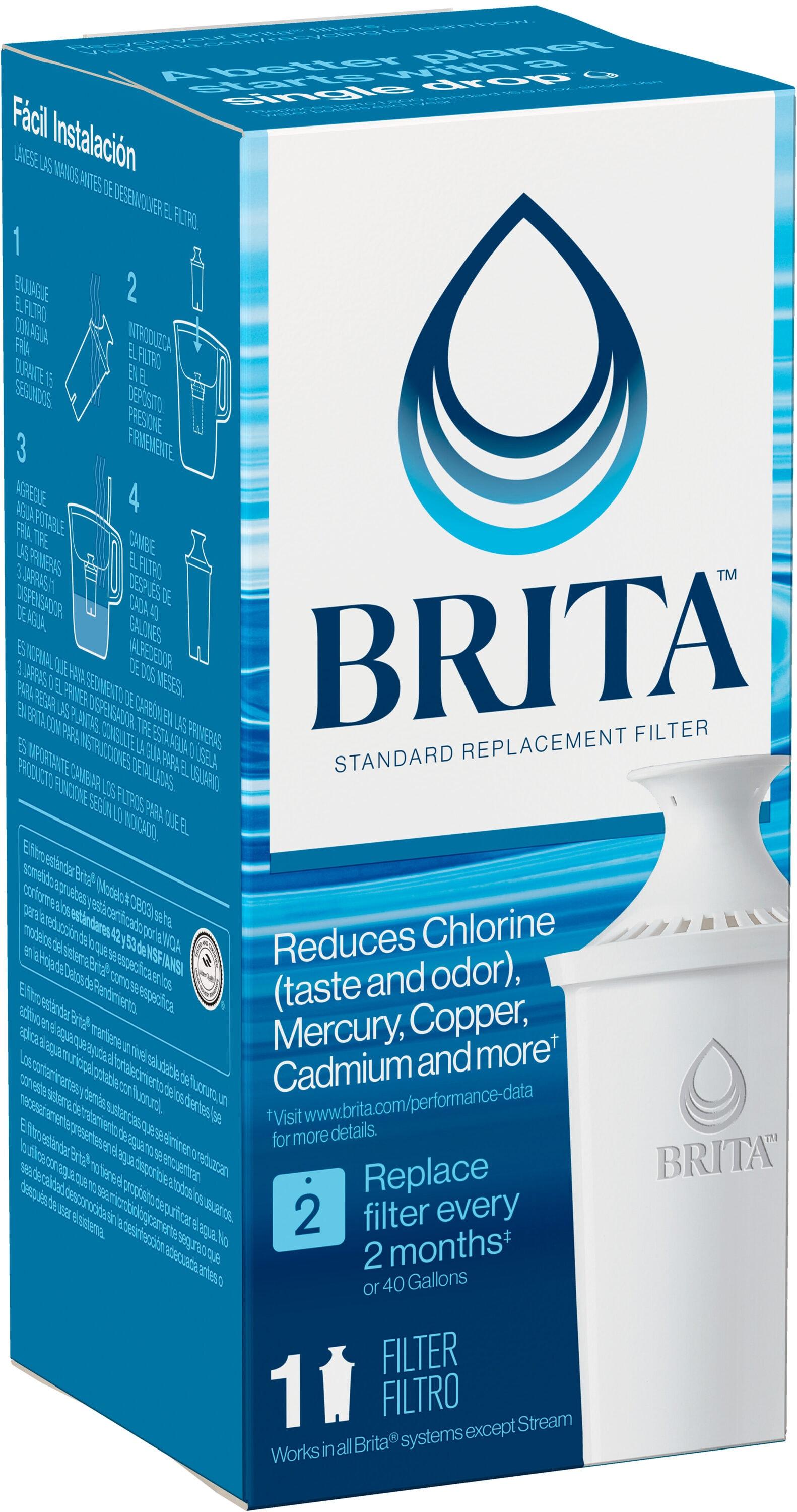 Brita Refillable Product Solutions Advanced Replacement Water Filter for Pitchers: Reduces Odors, Filters Chlorine & Heavy Metals