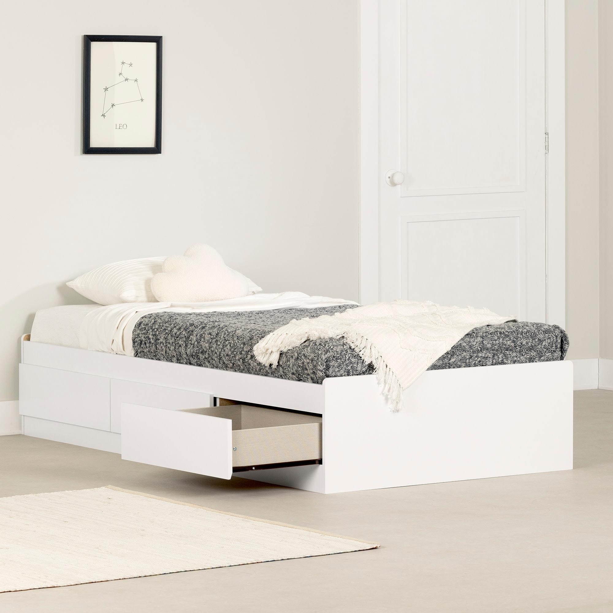 South Shore Vito Twin Mates Bed with 3 Drawers in Pure White