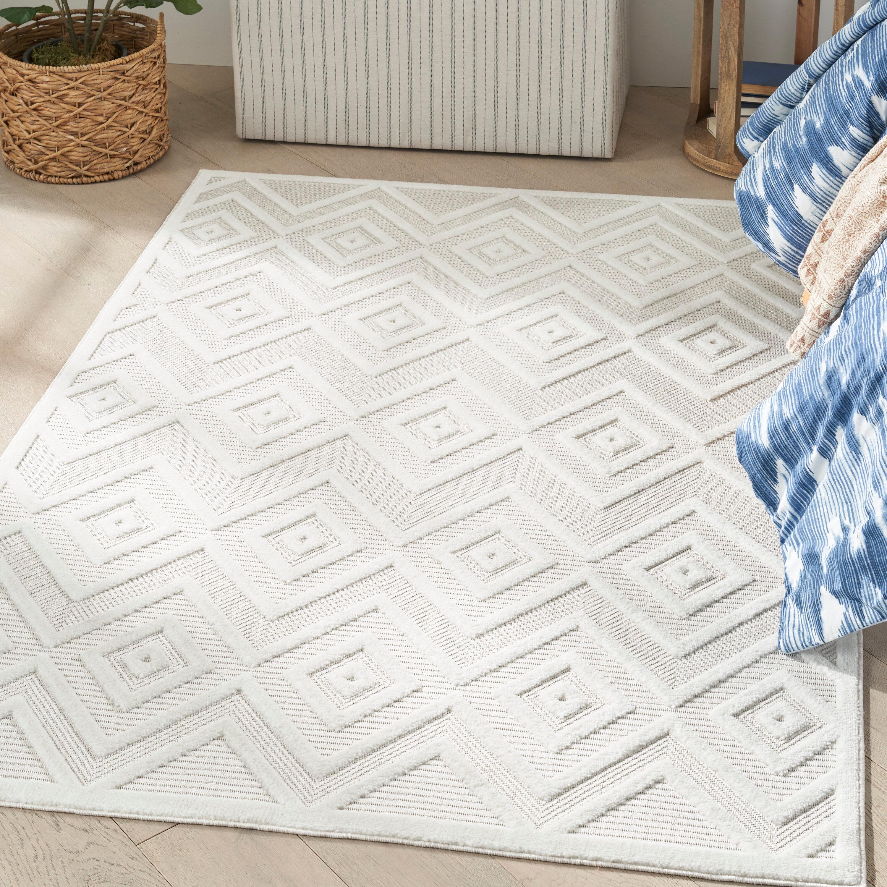 Nourison Versatile Diamond Geometric Flatweave Indoor Outdoor Area Rug Ivory/White 6' x 9'