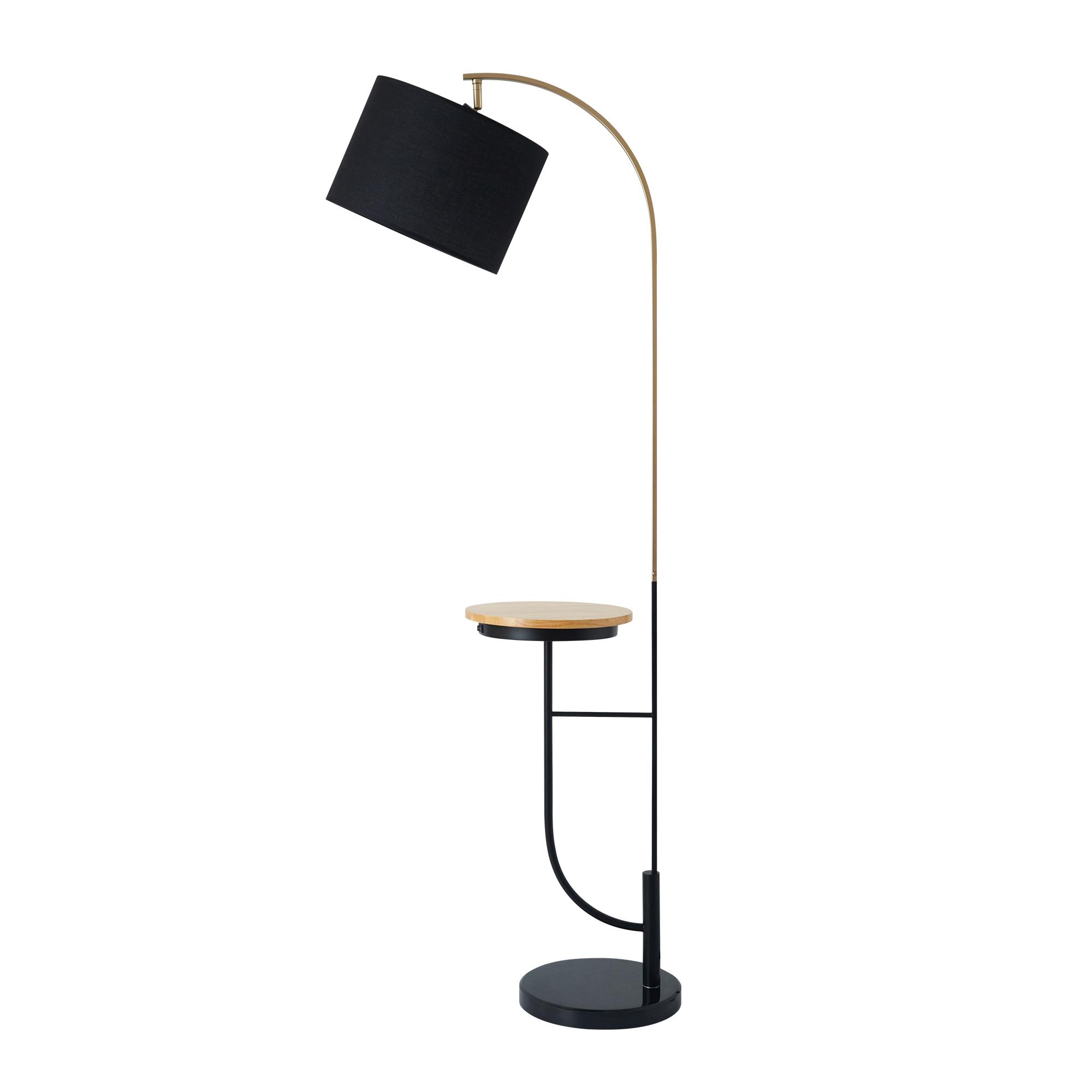 Teamson Home Floor Lamp USB Port & Wooden Table Black Modern Lighting VN-L00071B