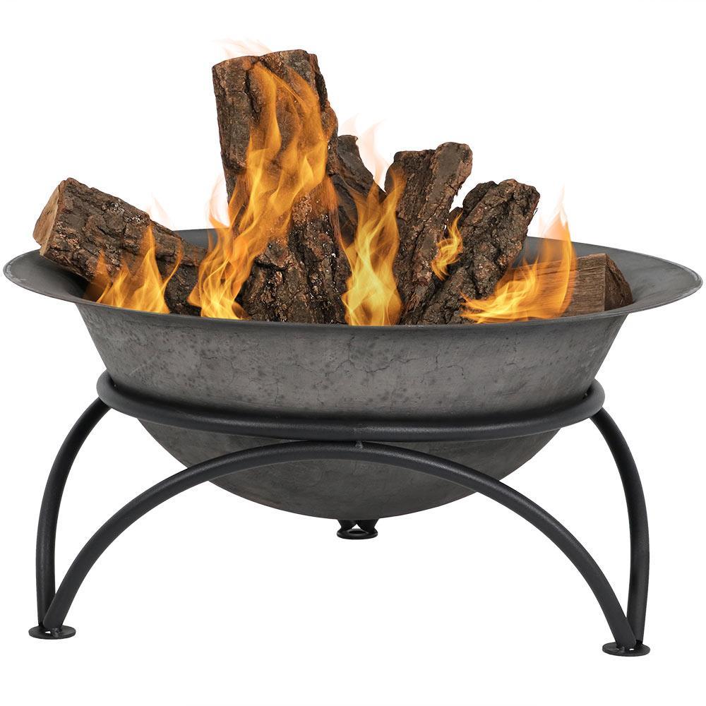 SunnyDaze Decor 23.5" Round Wood-Burning Dark Gray Finish Cast Iron Fire Pit Bowl and Stand