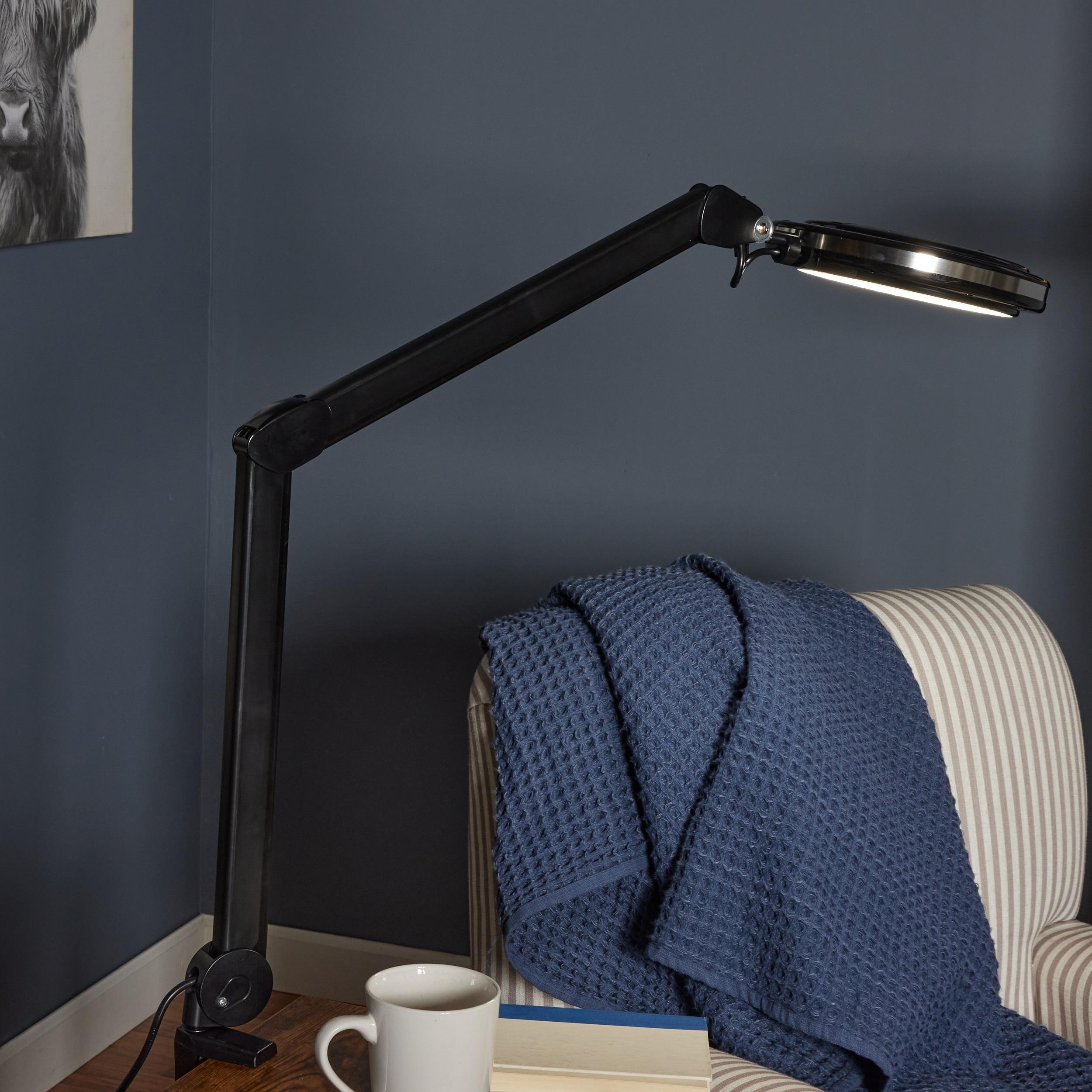 Brightech Lightview Pro 33 in. Adjustable Swing Arm Integrated 2.25X Magnifying Dimmable LED Desk Clamp Lamp