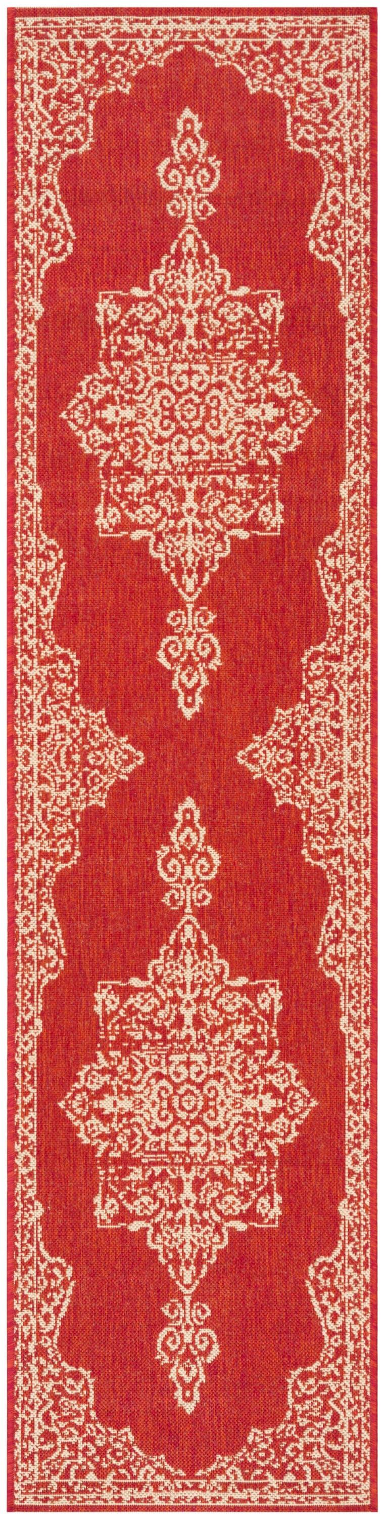 Beach House BHS180 POWER LOOMED Indoor/Outdoor Runner Rug - Red/Creme - 2'2"x6' - Safavieh