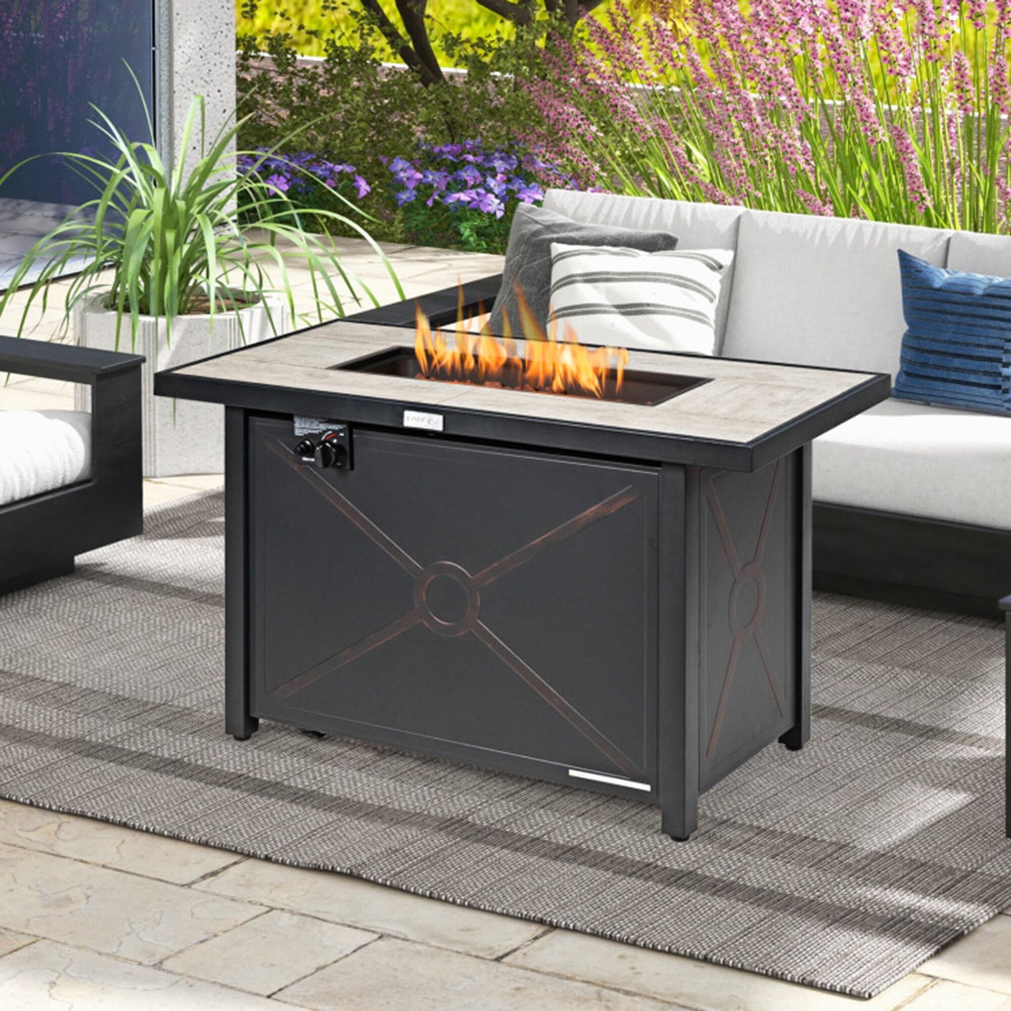 Resenkos Fire Pit Table, Fire Bowl Table,Outdoor Firepit Table,42 Inch 60000 BTU Propane Fire Pit Table with Ceramic Tabletop