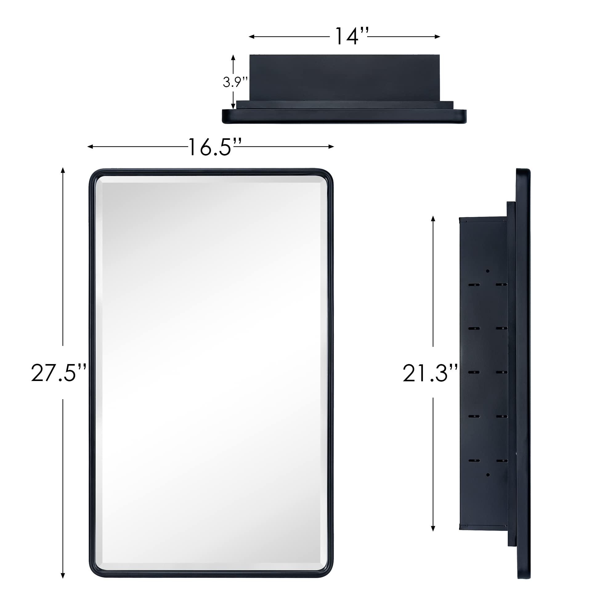 Farmhouse Black Recessed Rectangle Bathroom Medicine Cabinet with Beveled Vanity Mirror for Wall 16.5x27.5''