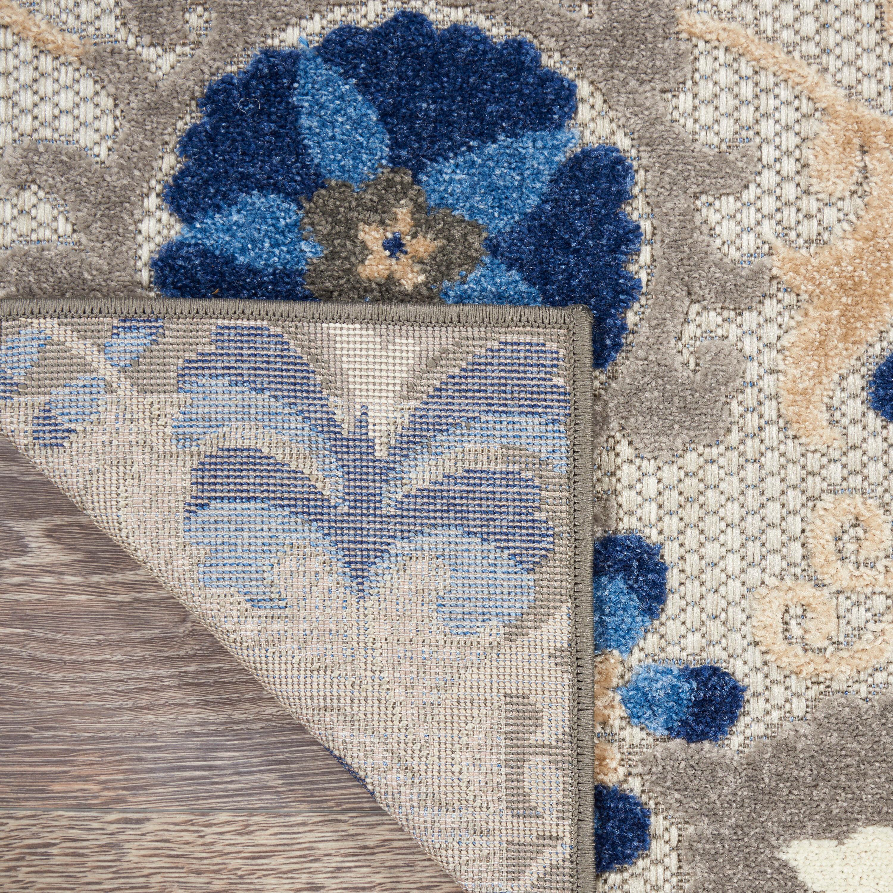 Nourison Aloha Floral Textured Flatweave High-Low Indoor Outdoor Area Rug Natural/Blue 3'6" x 5'6"