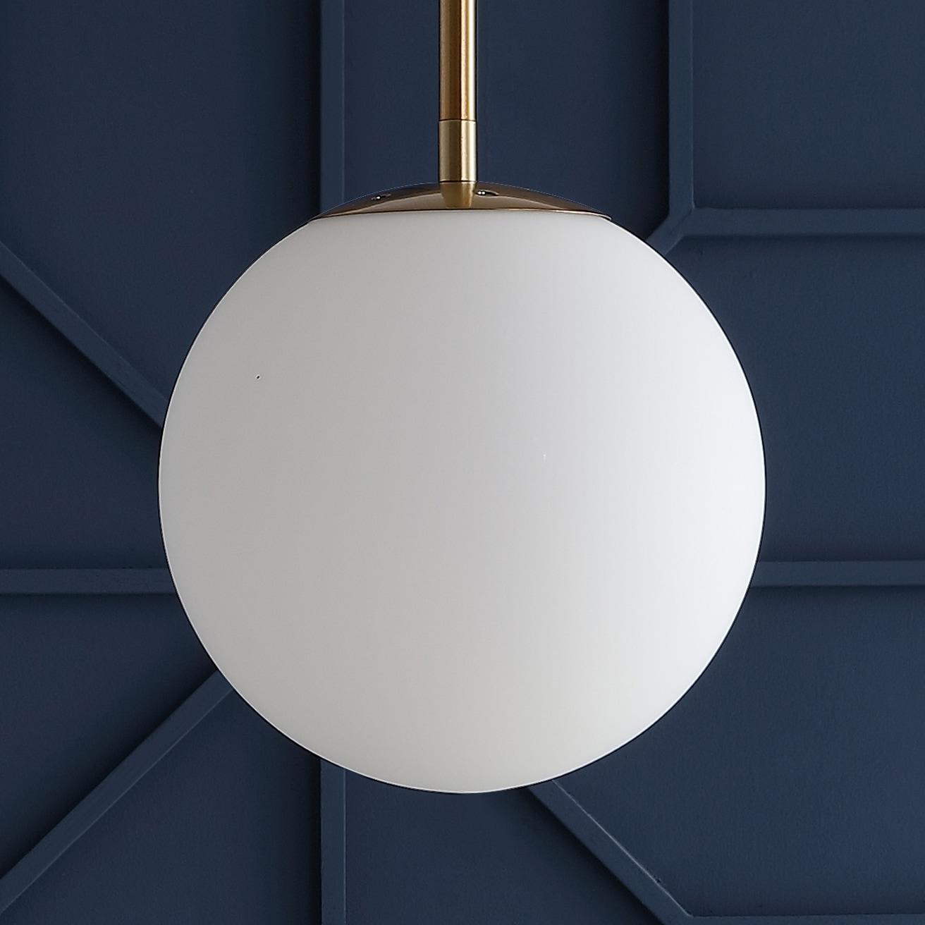 Bleecker 7.75" Metal/Glass Globe LED Pendant, White/Brass